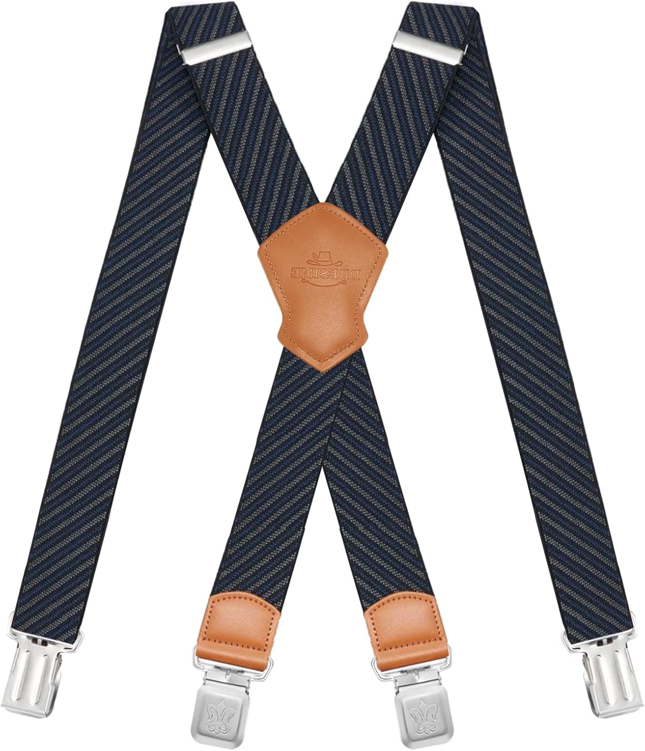 Dresime Suspender Mens Braces for Trousers with 4 Strong Clips 40mm Width, X Sha...