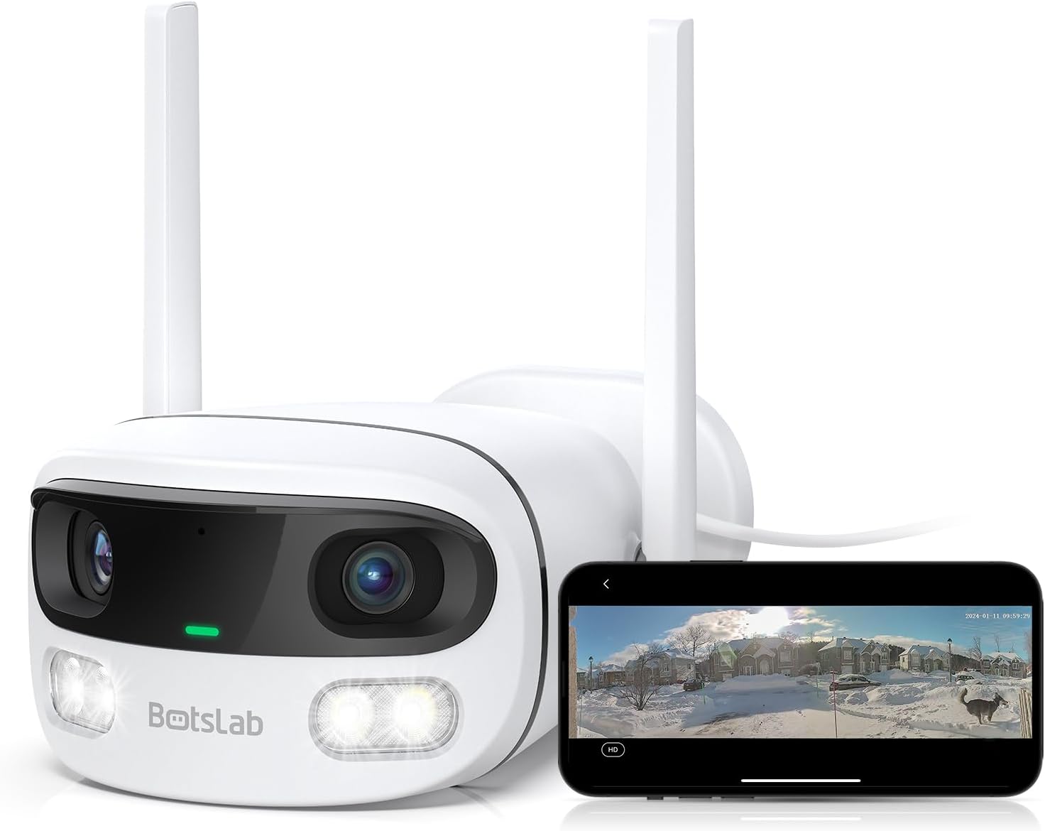 BOTSLAB Security Camera Outdoor, 4MP WiFi Dual Lens Camera Wired for Home Securi...