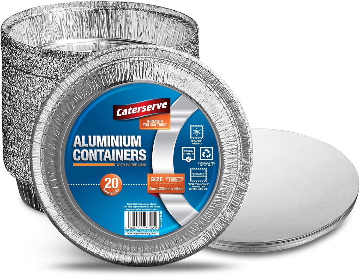 20 Aluminium Foil Trays with Paper Lids – Round Foil Flan Dishes – Durable and F...