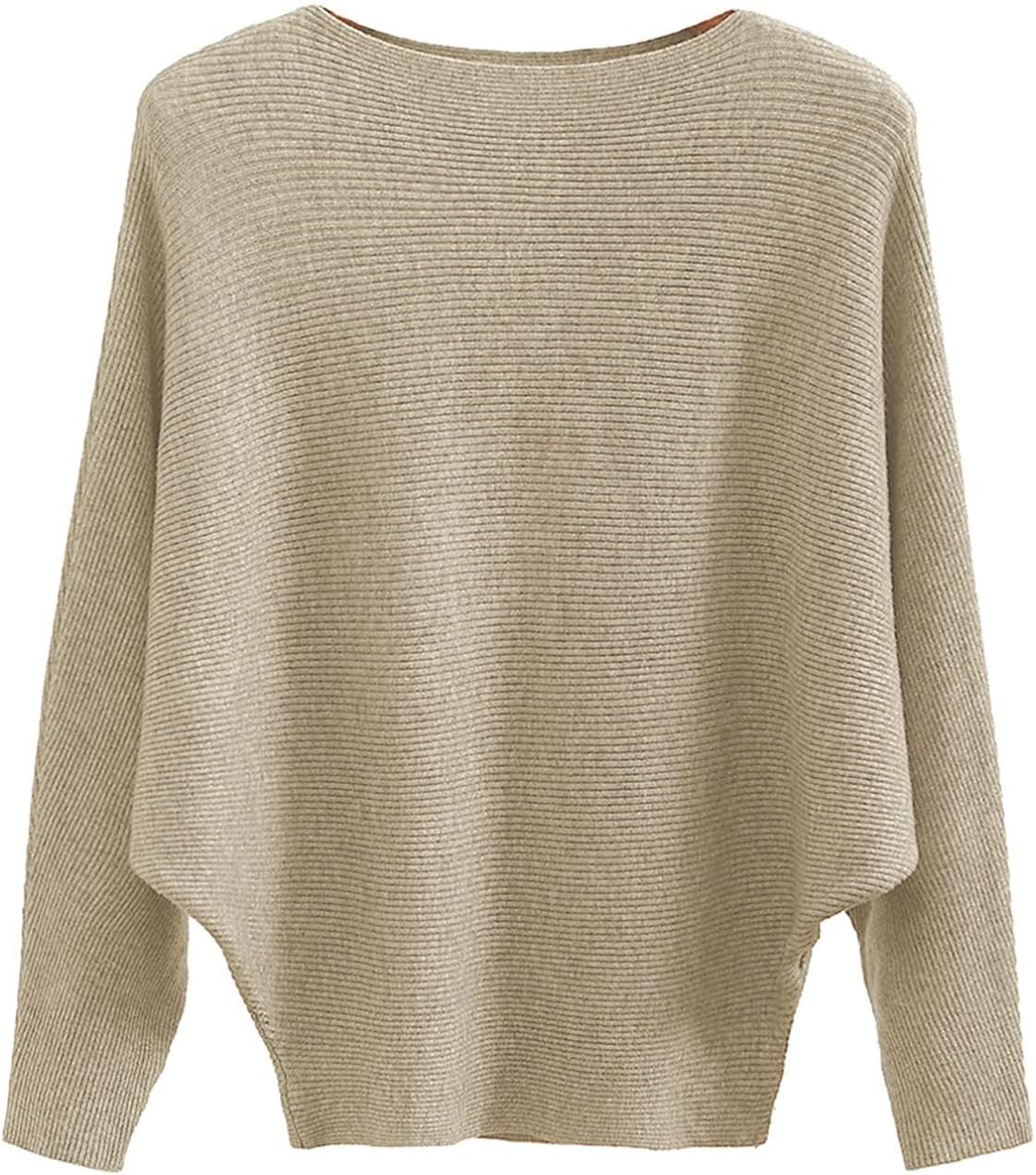 FULIER Boat Neck Batwing Sleeves Dolman Loose Knitted Sweaters and Pullovers Jum...