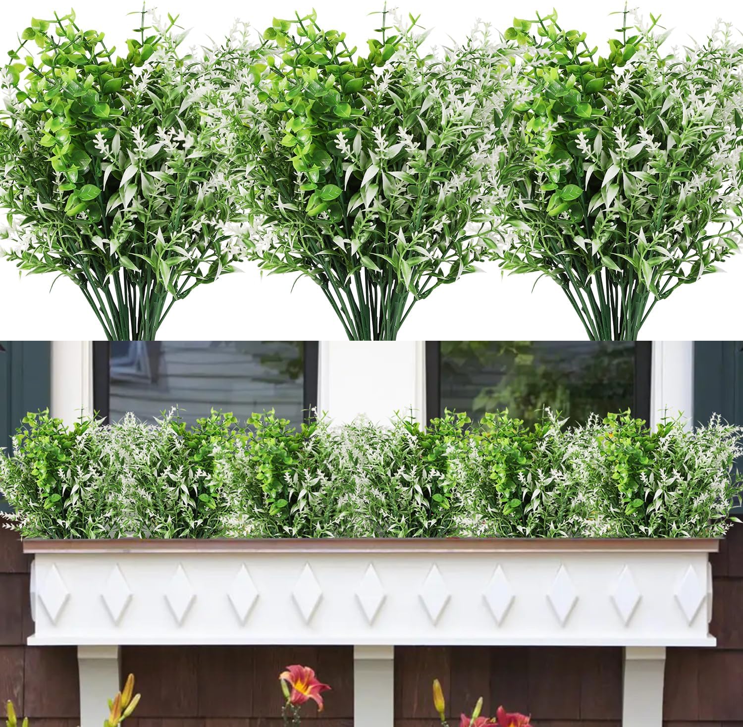 Famibay 6PCS Artificial Plants Outdoor Plastic Fake Plants UV Resistant Outdoor...