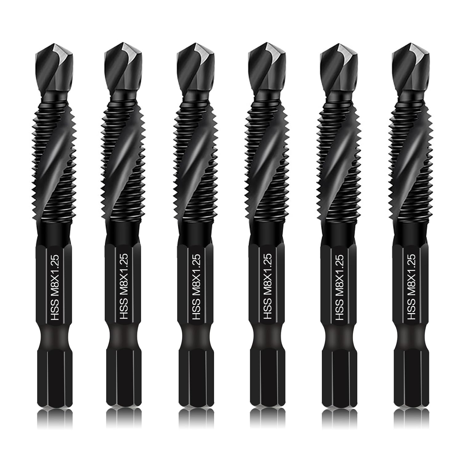 6 Packs M8 Drill & Tap Bit Set, Combination Screw Tapping Threading Tools in Siz...
