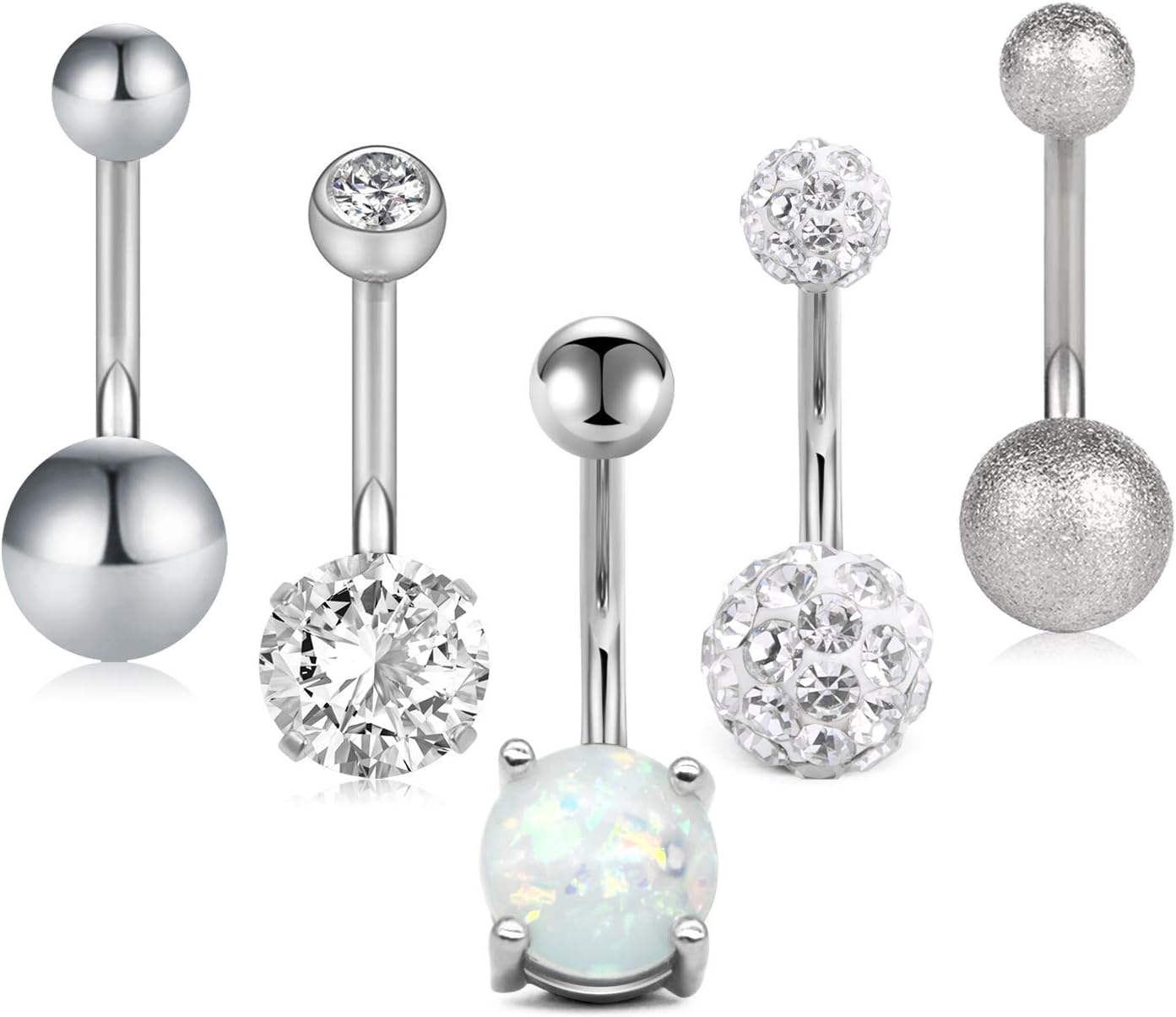 Crdifu Pack of 5 Stainless Steel Belly Button Ring Set 14 Gauge 10mm Barbell Nav...