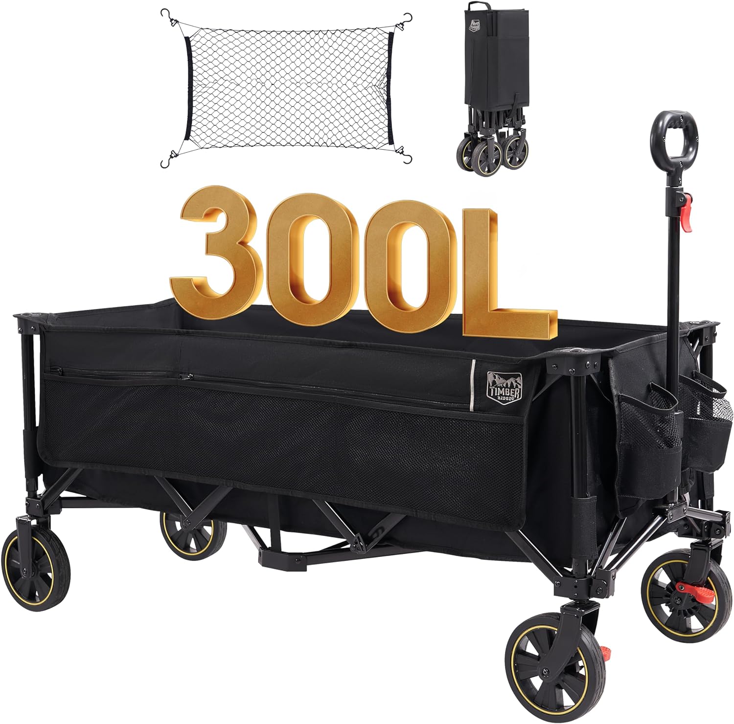 TIMBER RIDGE Extended Festival Trolley with Brakes & Cargo Net, 300L Large Colla...