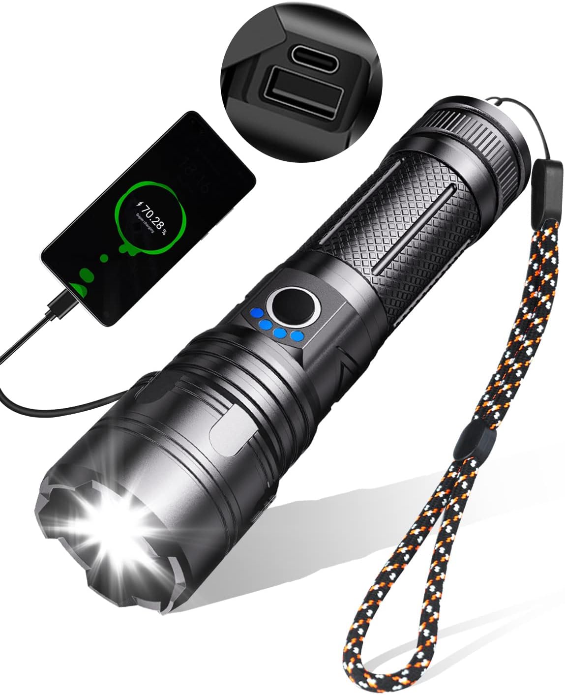 Maxesla 5000mAh Type C LED Torch Rechargeable 8000LM Gifts for Men Dad Kids, Bat...