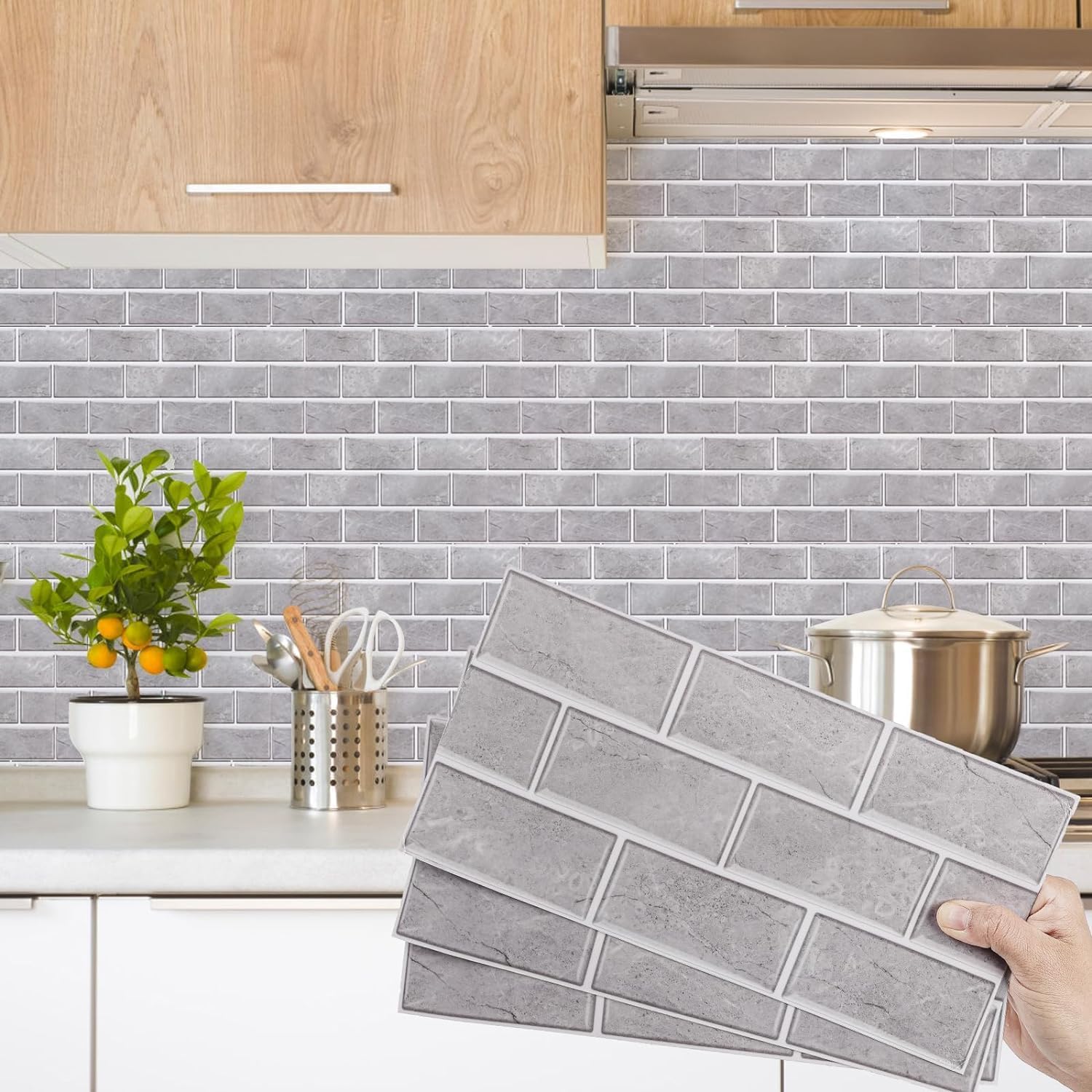 Decoroom Tile Stickers Grey 48pcs/15x30cm Brick Self Adhesive Wall Tiles Vinyl P...