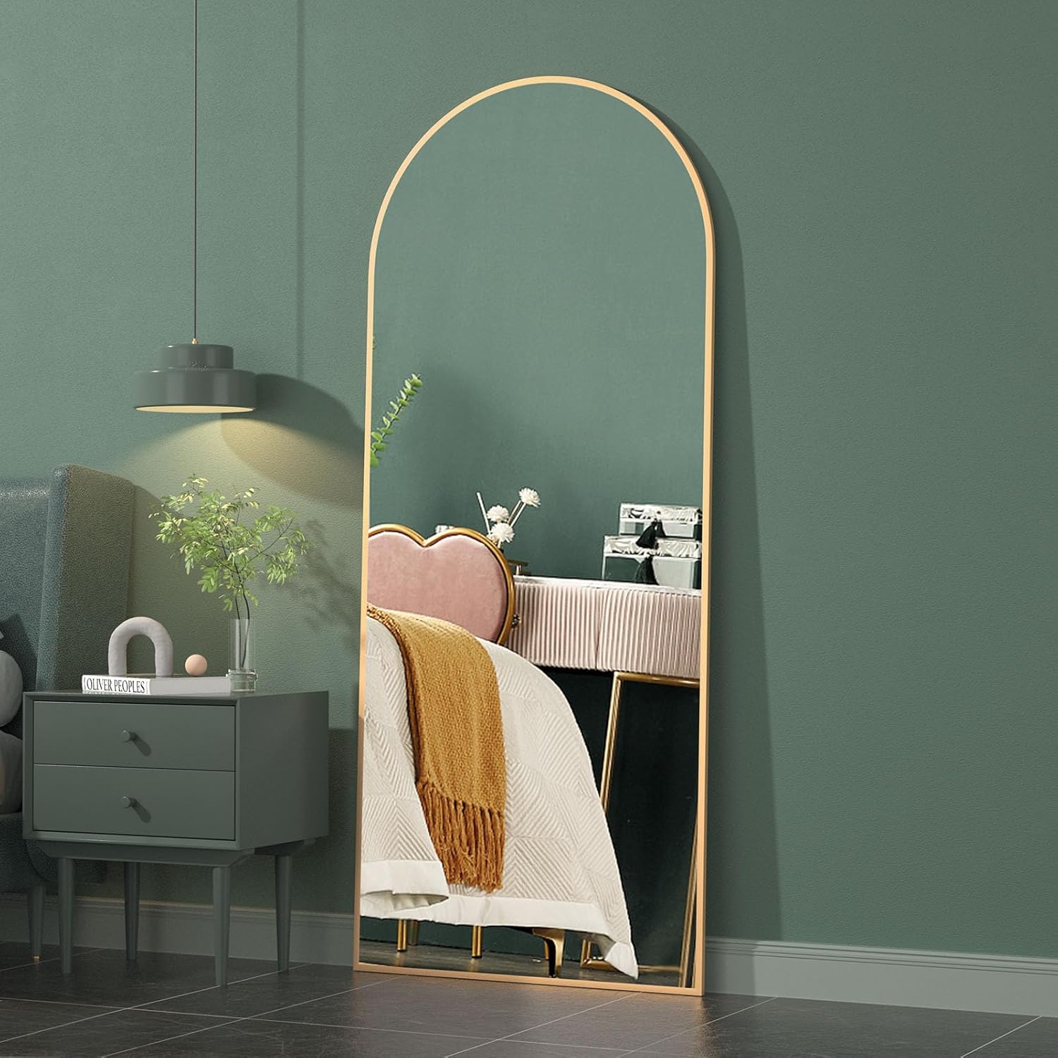 CASSILANDO Full Length 163cm×54cm, Standing Floor Mirror Smooth Large Arched Top...