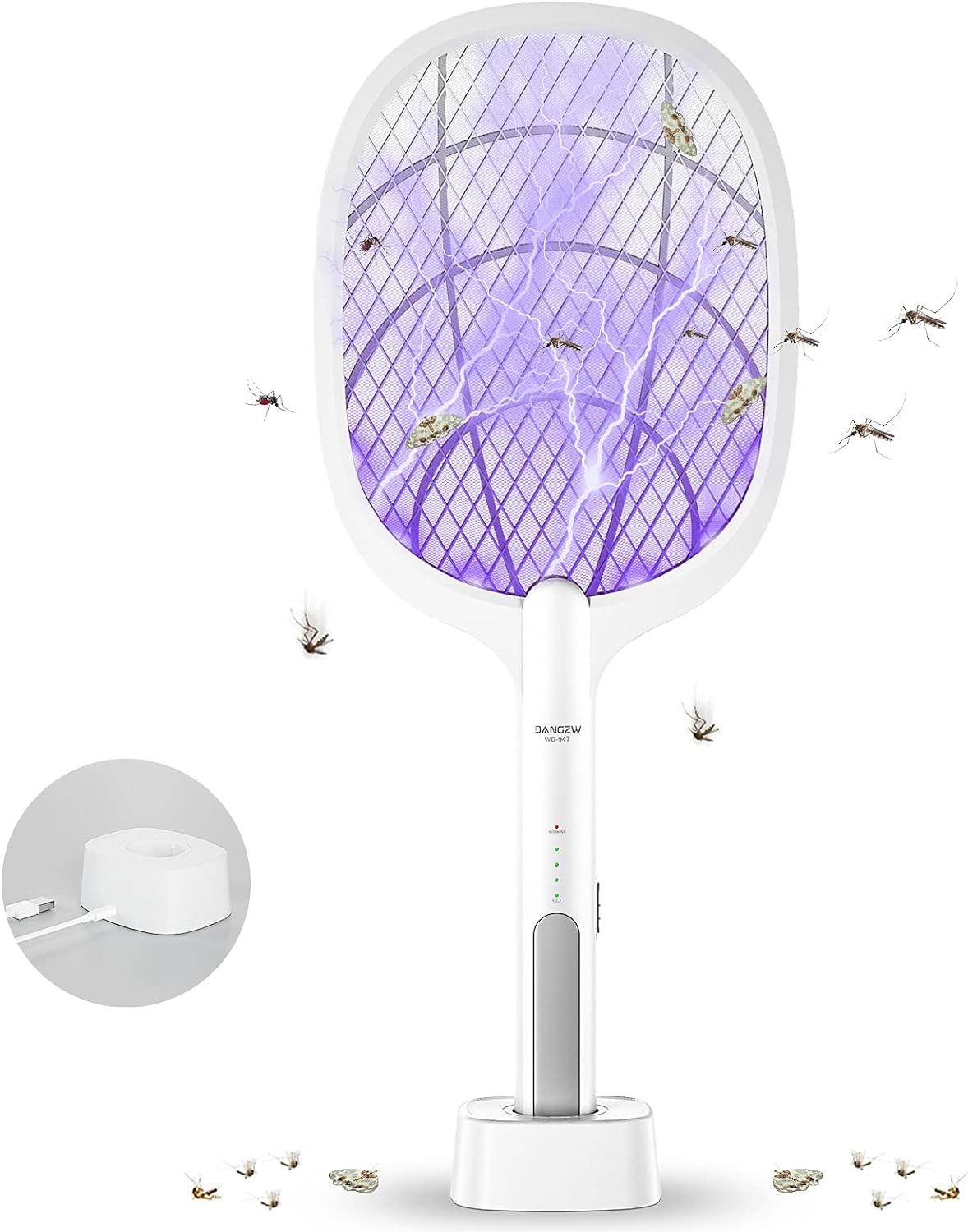 DANGZW Electric Fly Swatter, 4000V USB Rechargeable Fly Killer Bug Zapper Racket...