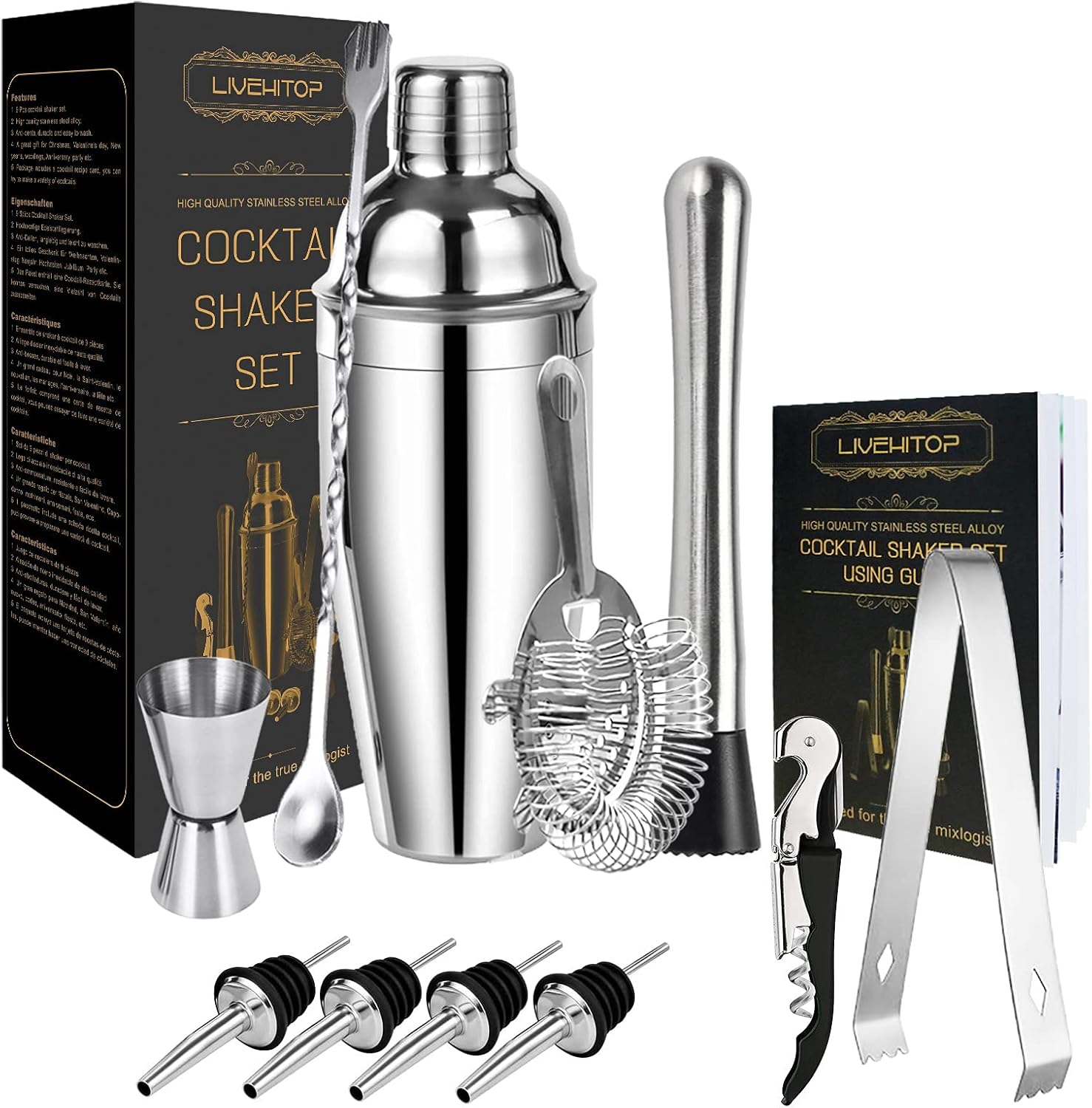 LIVEHITOP Cocktail Shaker Set, 12 Pieces Cocktail Making Set with 750 ML Cocktai...