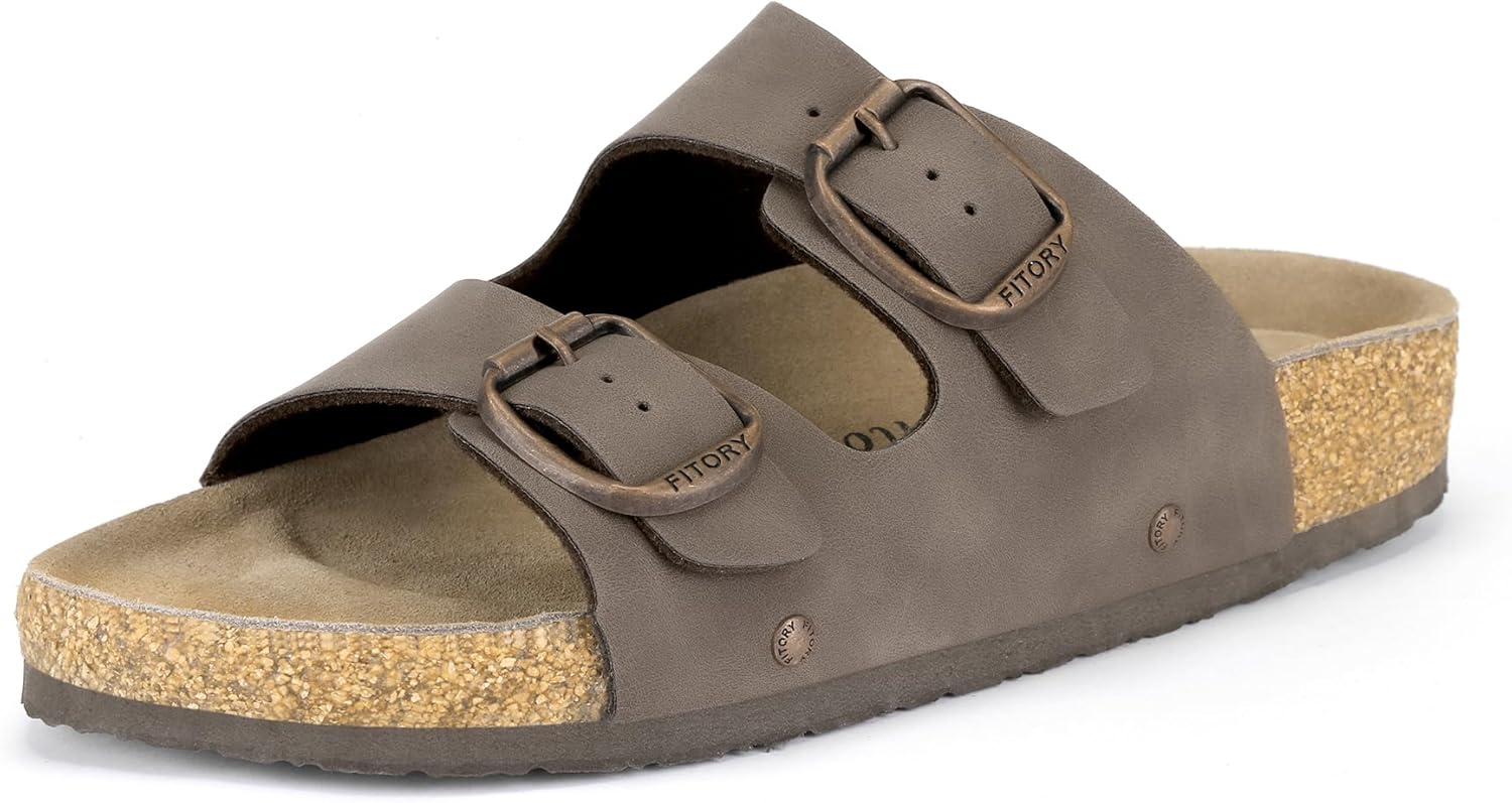 FITORY Womens Flat Sandals with Suede Insole, Open Toe Adjustable Slides for Sum...