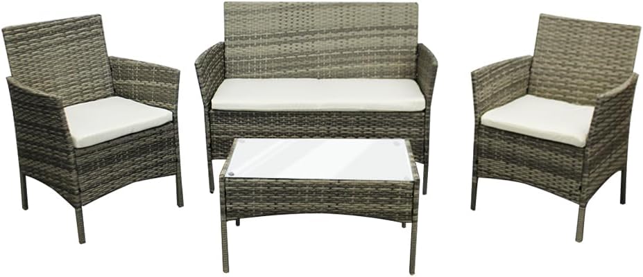 COZYBRITE Rattan Garden Furniture Sofa Set with Cover Coffee Table Chairs 4 Seat...