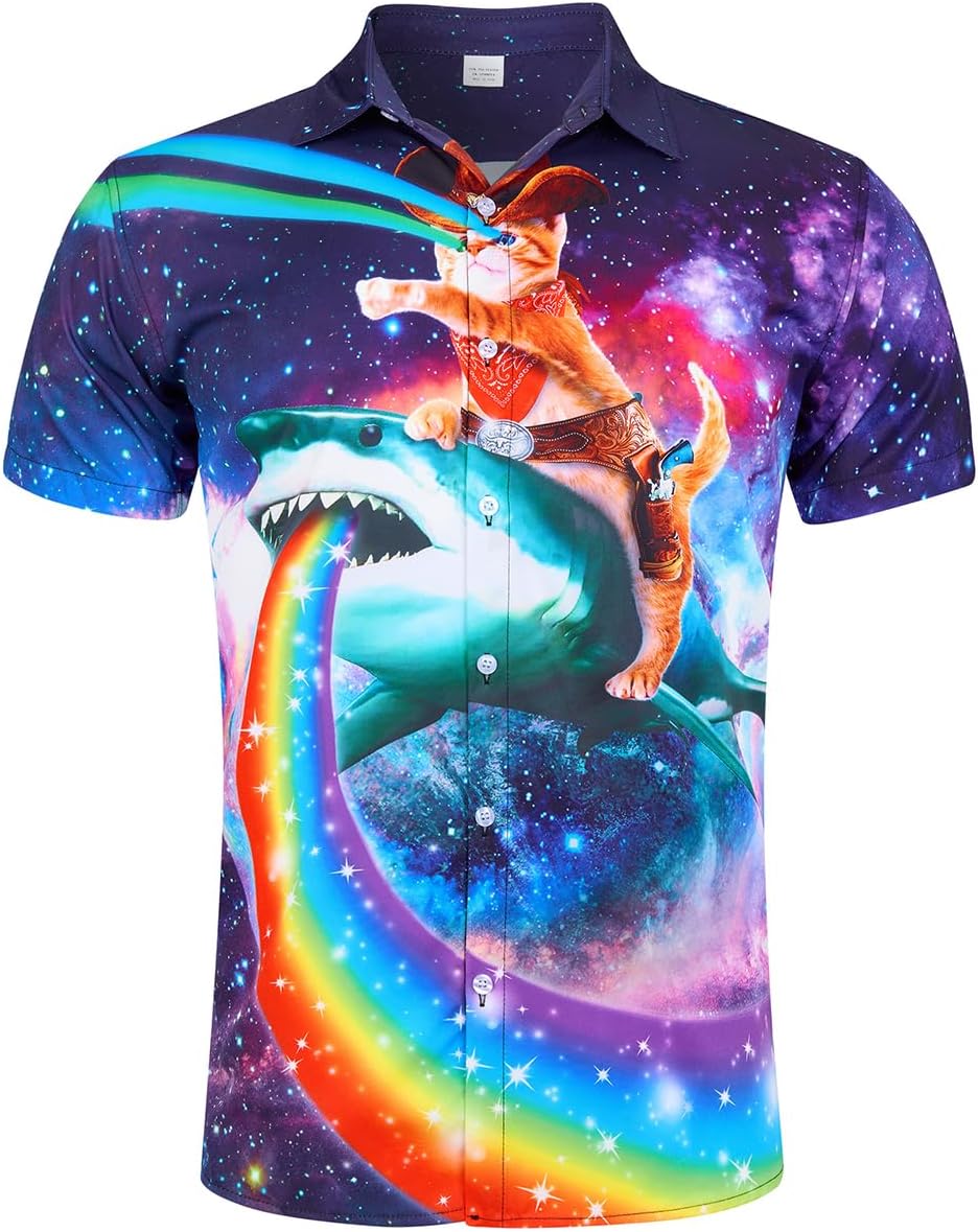 ALISISTER Mens Hawaiian Shirt 3D Print Casual Button Down Ugly Shirts Beach Holi...