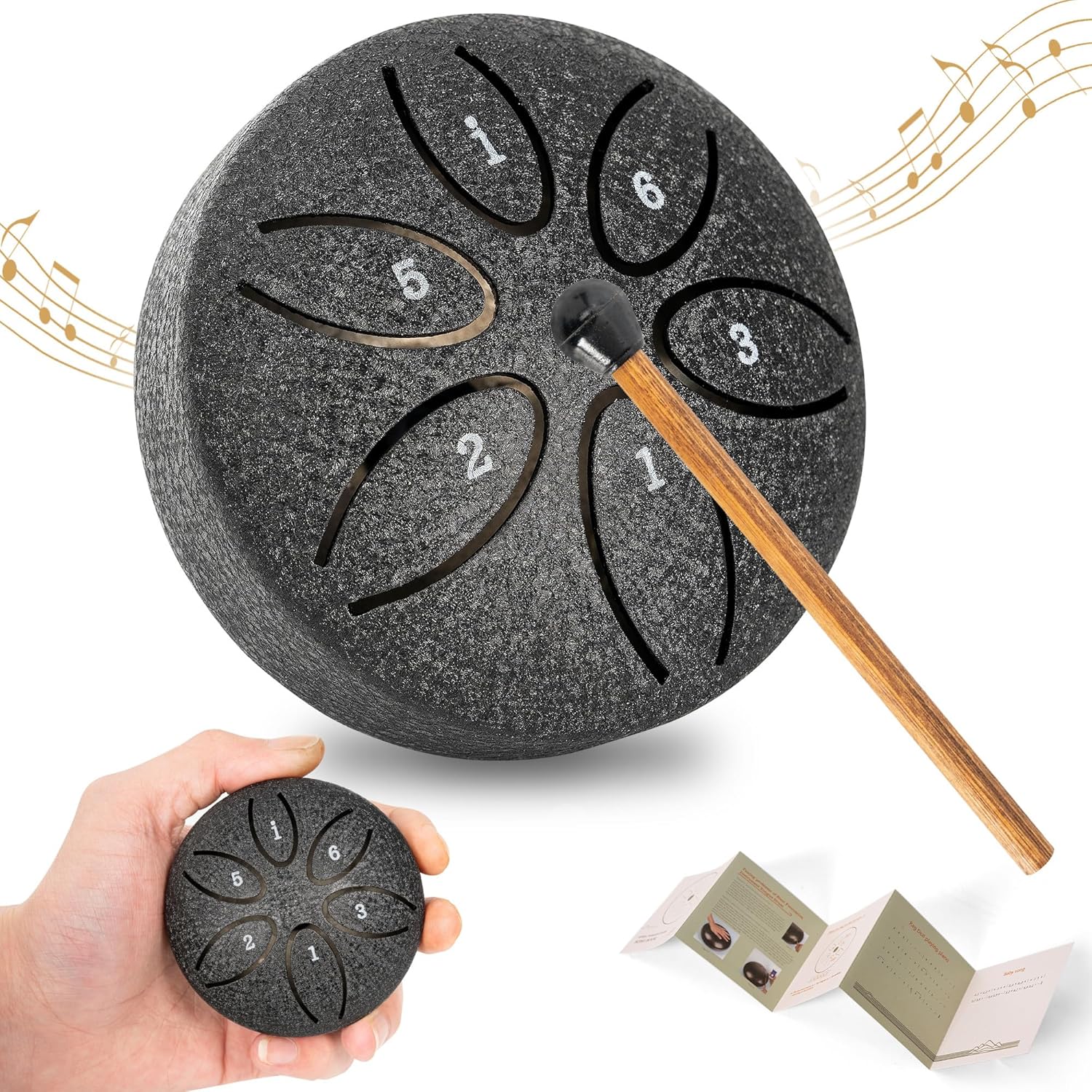 BQKOZFIN 3 Inch Steel Tongue Drum 6 Notes Hand Drum Percussion Instrument, Mini...