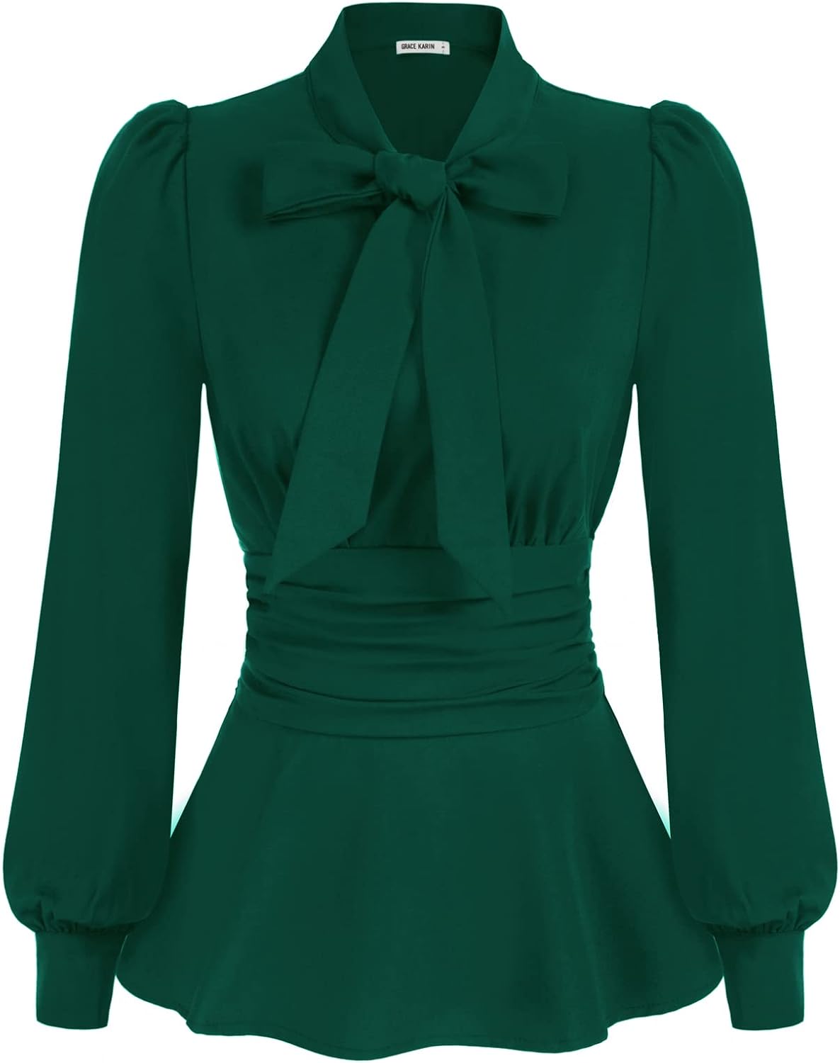 GRACE KARIN Women Flared Defined Waist Blouse OL Puffed Long Sleeve Bow-Knot Dec...