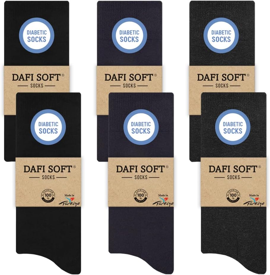 Dafi soft Men's Diabetic Socks, Cotton, Stretchy, Made in Turkey 6-8 2x Black 2x...