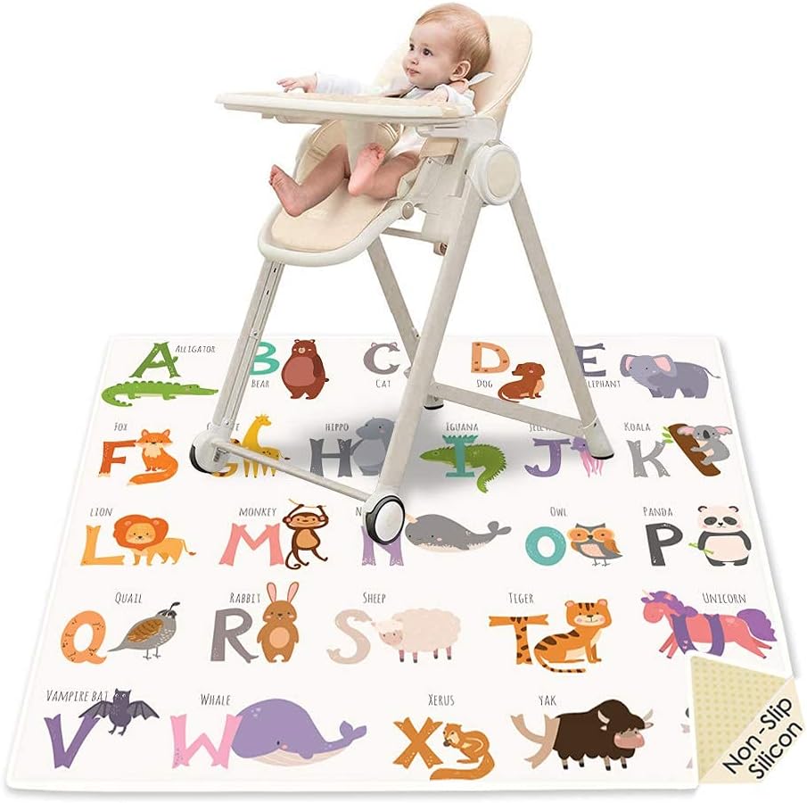 Splash Mat Under Highchair, 51" Waterproof Messy High Chair Splash Mat, Multipur...