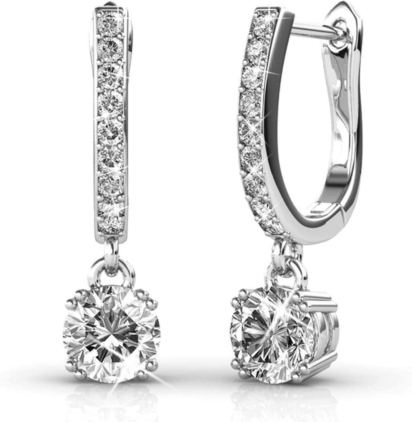 Hoop Loop Earrings for Women18K White Gold with Sparkling Element Crystal with J...