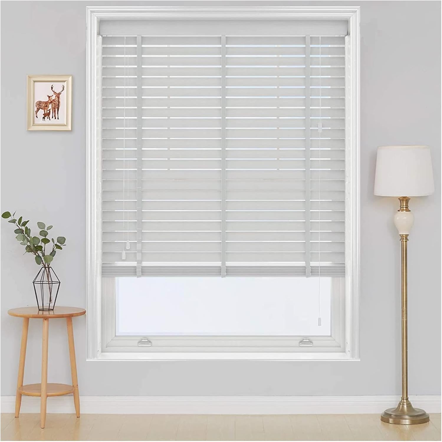 White Faux wood Tape Design window Venetian Blinds, Child Safe - 50MM Slats, 225...