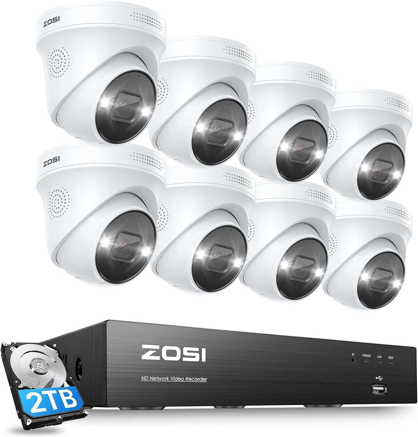 ZOSI 4K POE CCTV Security Camera System,8pcs 4K POE Camera with AI Person Vehicl...
