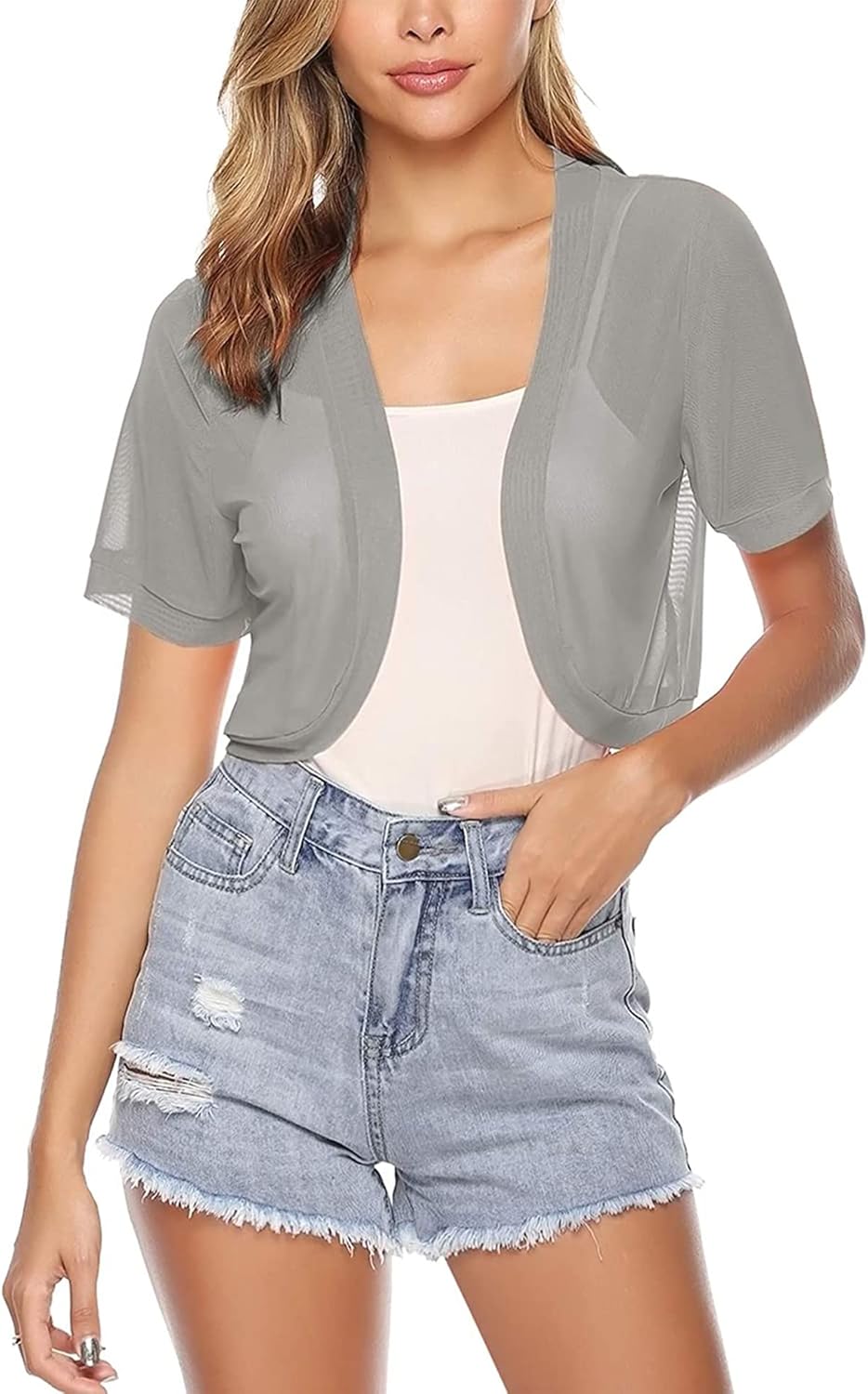 Gyabnw Women's Shrugs and Bolero UK Cropped Cardigan Summer Lace Sheer Jacket fo...