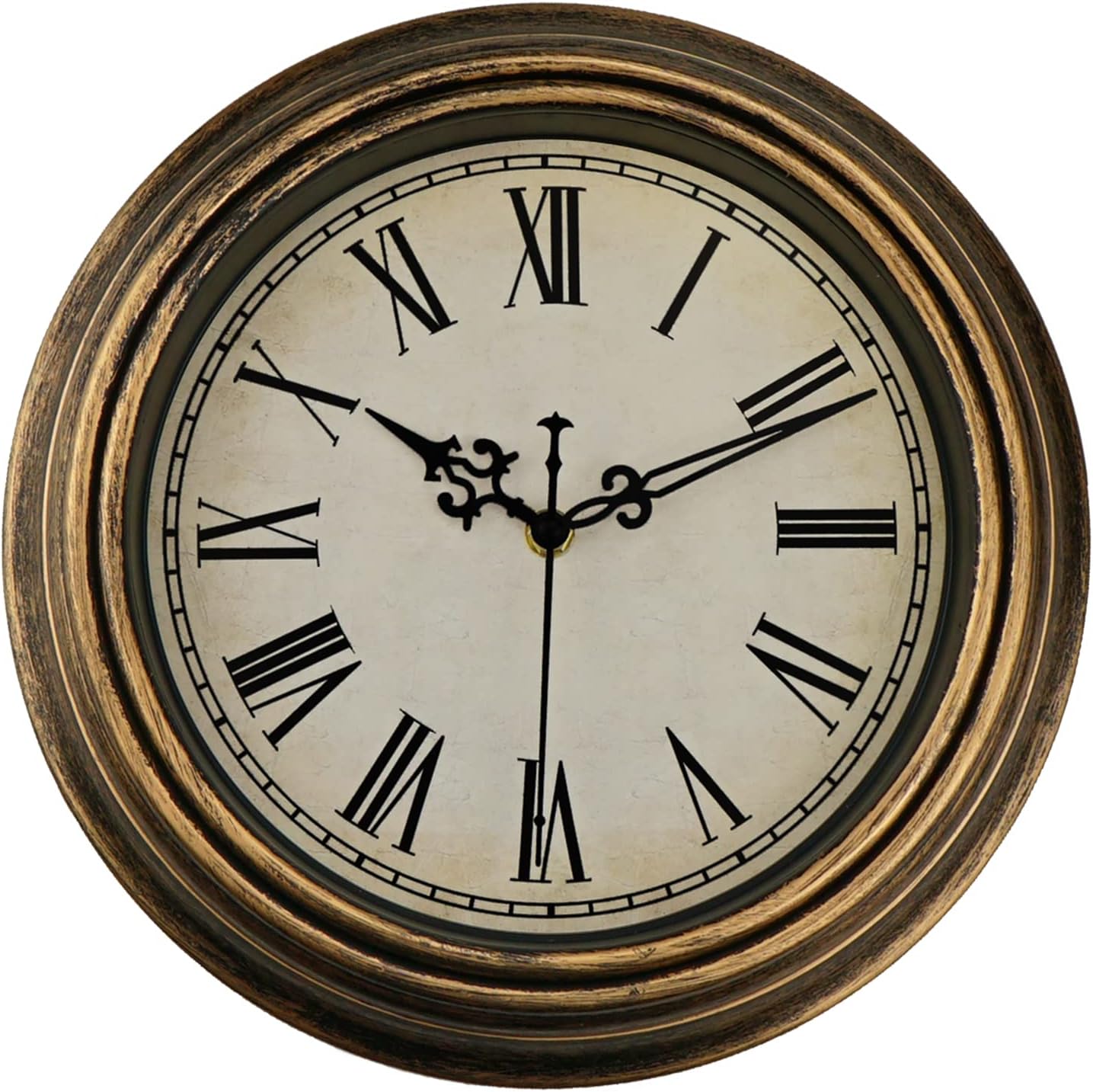 DIYZON Retro Wall Clock, 12'' Vintage Silent Non-Ticking Classic Clock, Roman Nu...