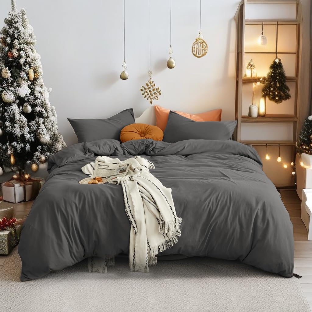 MOHAP Cooling Bedding King Duvet Cover Set 3 PCS Plain Brushed Microfiber Beddin...