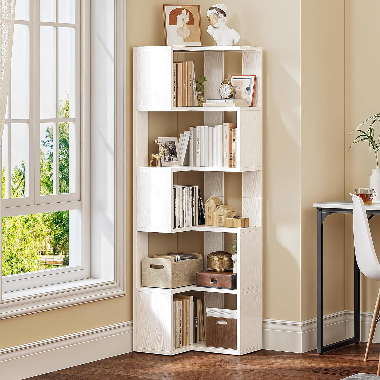YITAHOME 5 Tier Corner Bookshelf Unit, Floor Standing Bookcase, Display Storage...