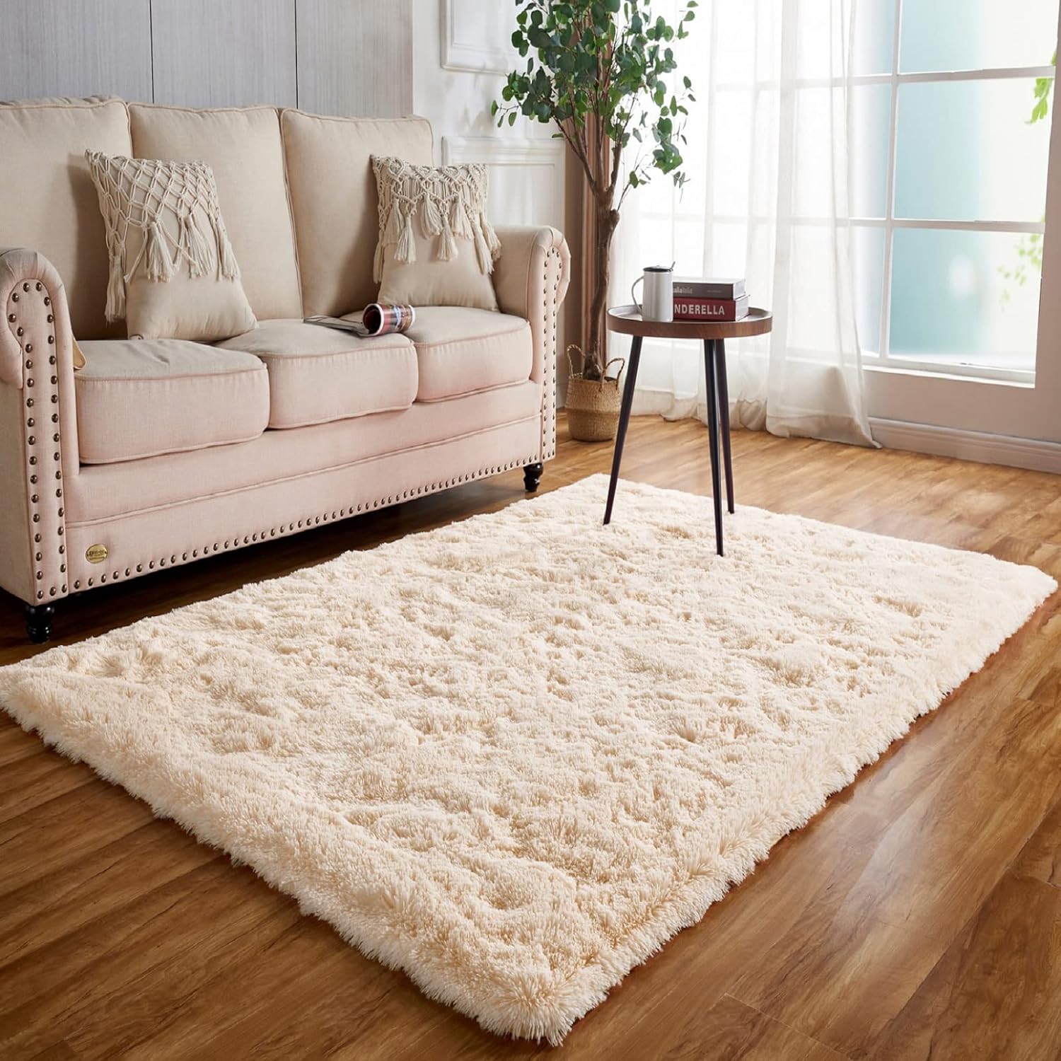Achiiso Beige Rug,Small Fluffy Washable Long Plush Rugs,Bedroom Soft Pile Rectan...