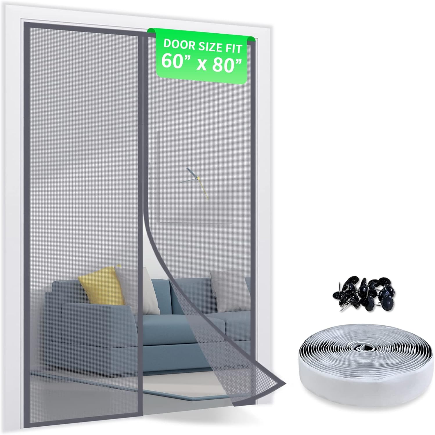 TheFitLife Magnetic Fly Screens for Doors - 100% Fibreglass Fly Mesh Net with Ho...