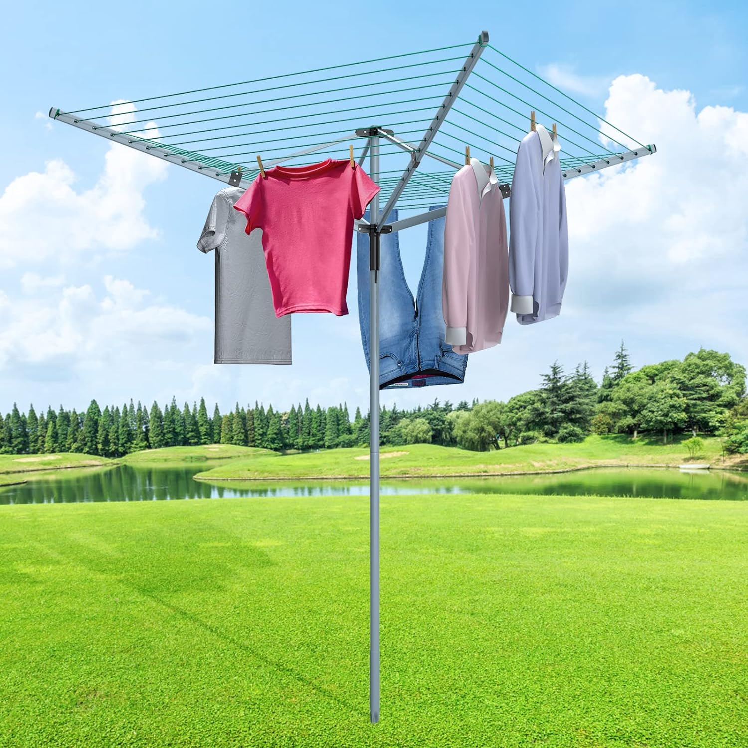 Innotic 4 Arm 50 m Rotary Washing Line Airer, Heavy Duty Drying Rack with Ground...