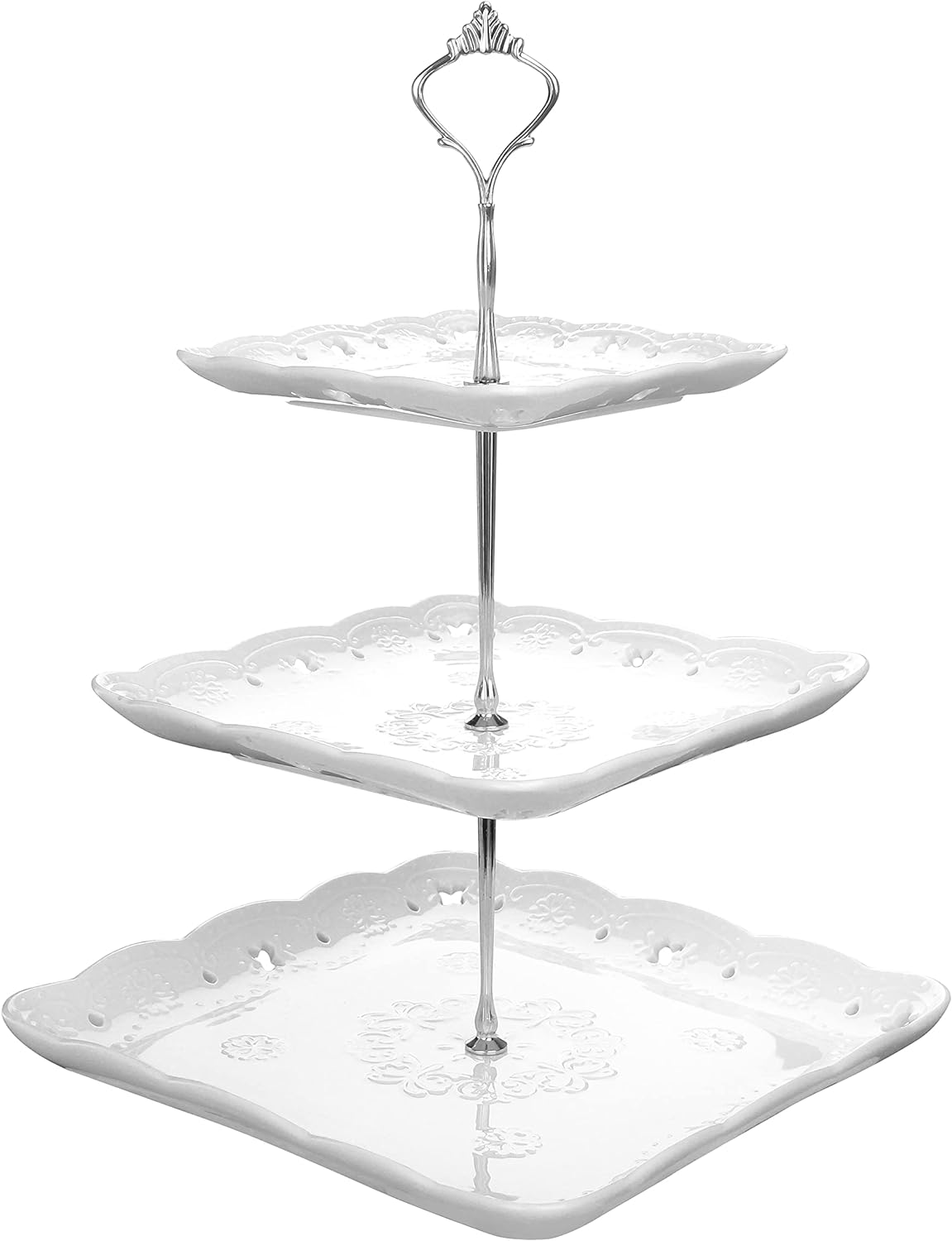 MALACASA, Series Sweet.Time, 14.5" Tall 3 Tier Cake Stands (6" & 8.2" & 10") Squ...