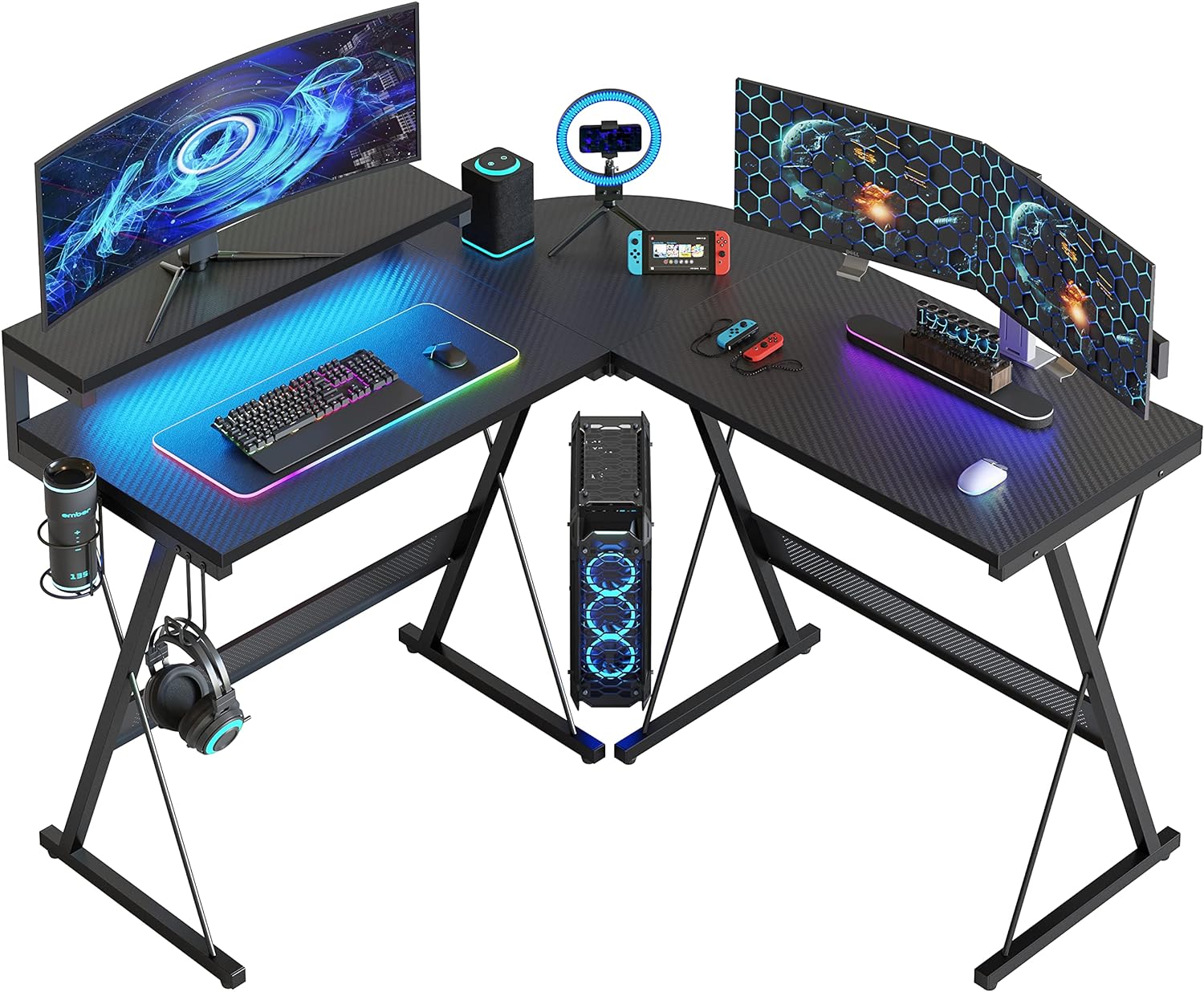 Bestier L Shaped Gaming Desk Computer Desk with LED Lights Monitor Stand 130 CM...