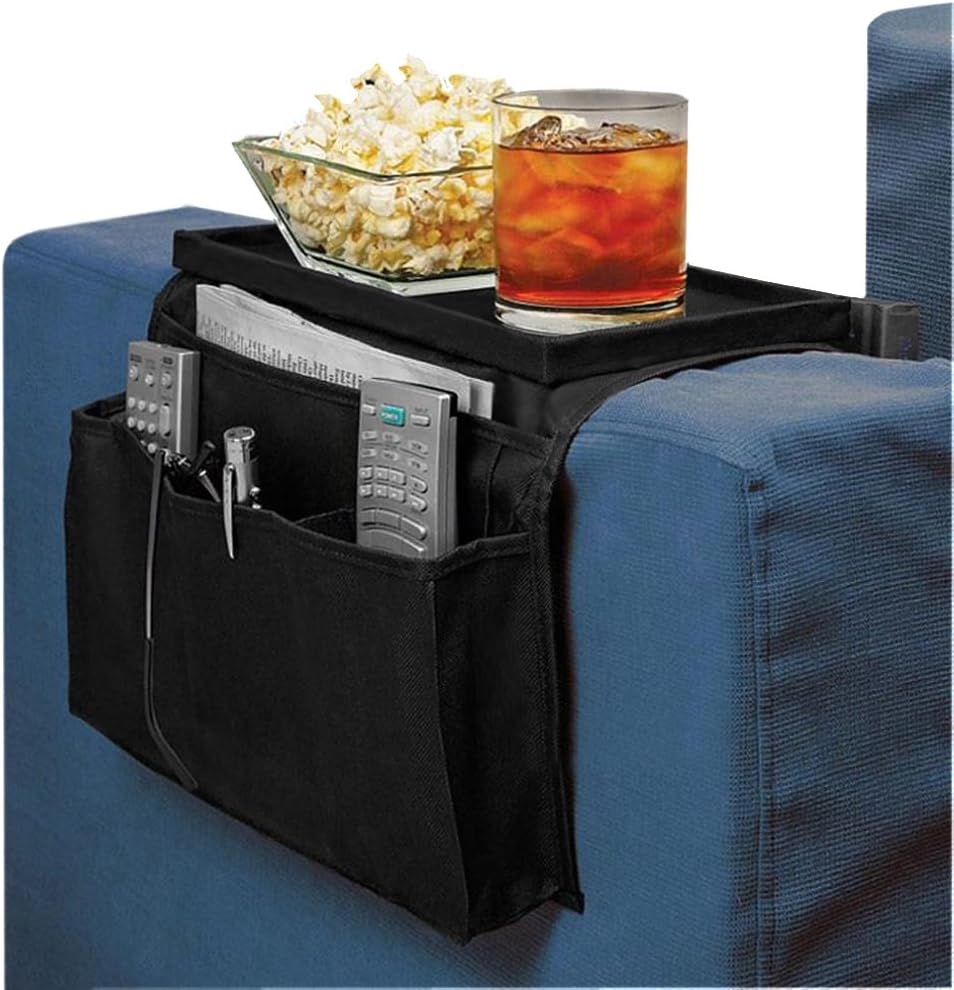 Qchomee Sofa Armrest Organizer with Cup Holder Couch Tray Armchair Caddy Pockets...