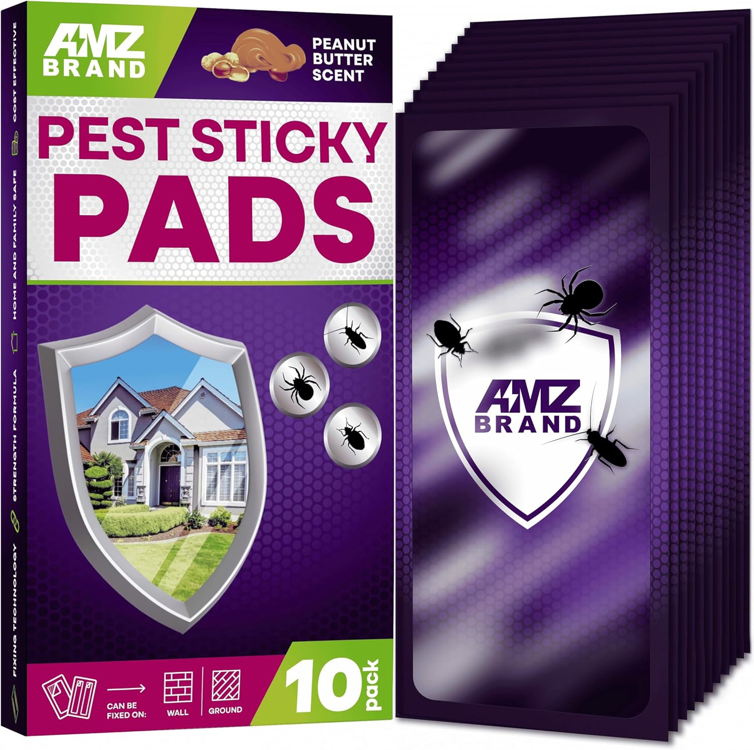 AMZ BRAND Pest Sticky Pads - 10 Pack - Peanut Butter Scented, Extra Strong Traps...