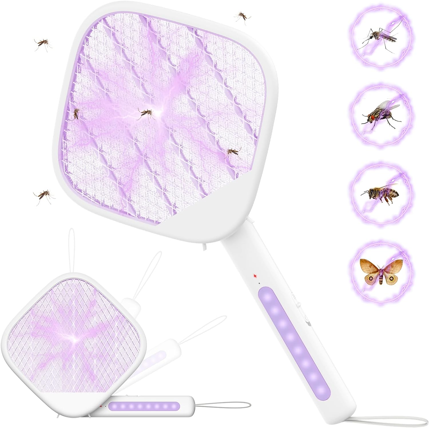 Electric Fly Swatter Bug Zapper: 4000V Electric Fly Zapper Foldable Fly Killer I...