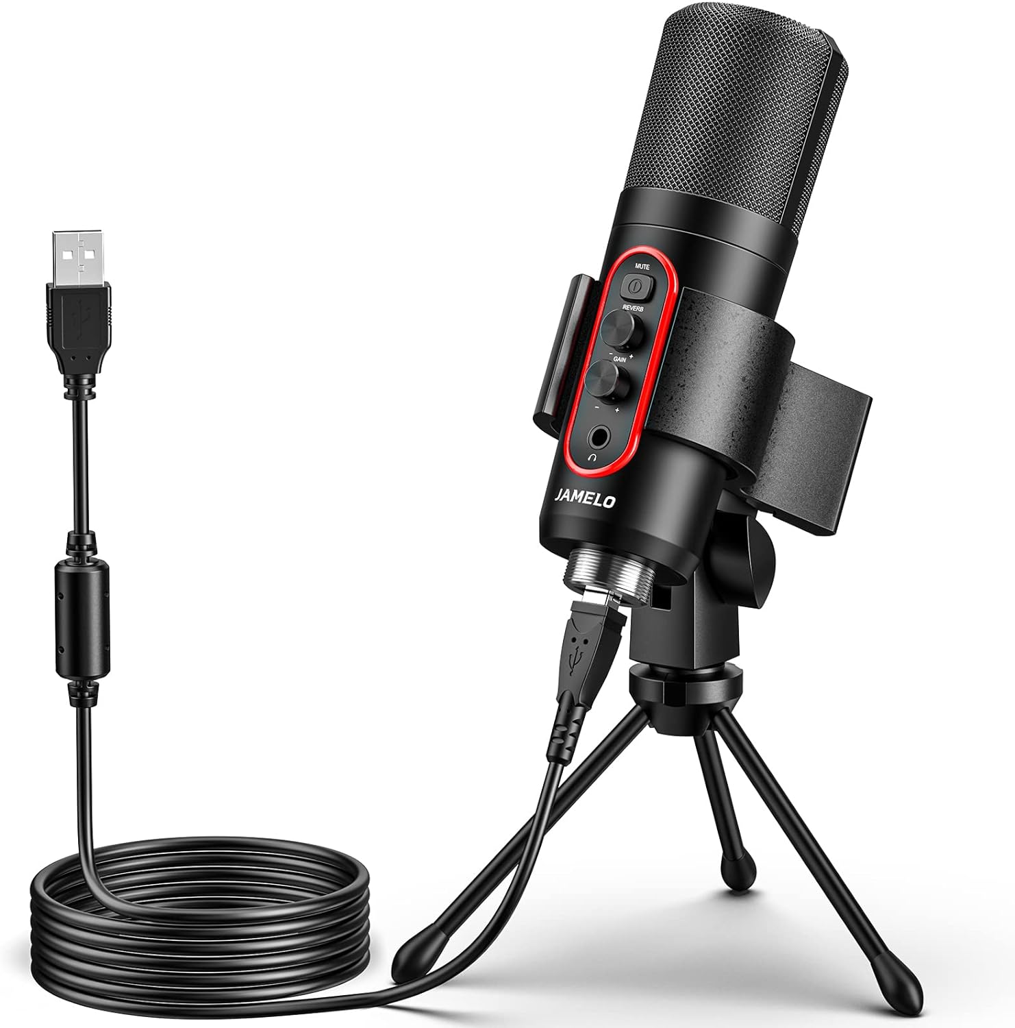 JAMELO USB Condenser Microphone, RGB Computer Gaming PC Microphone with Mute & M...