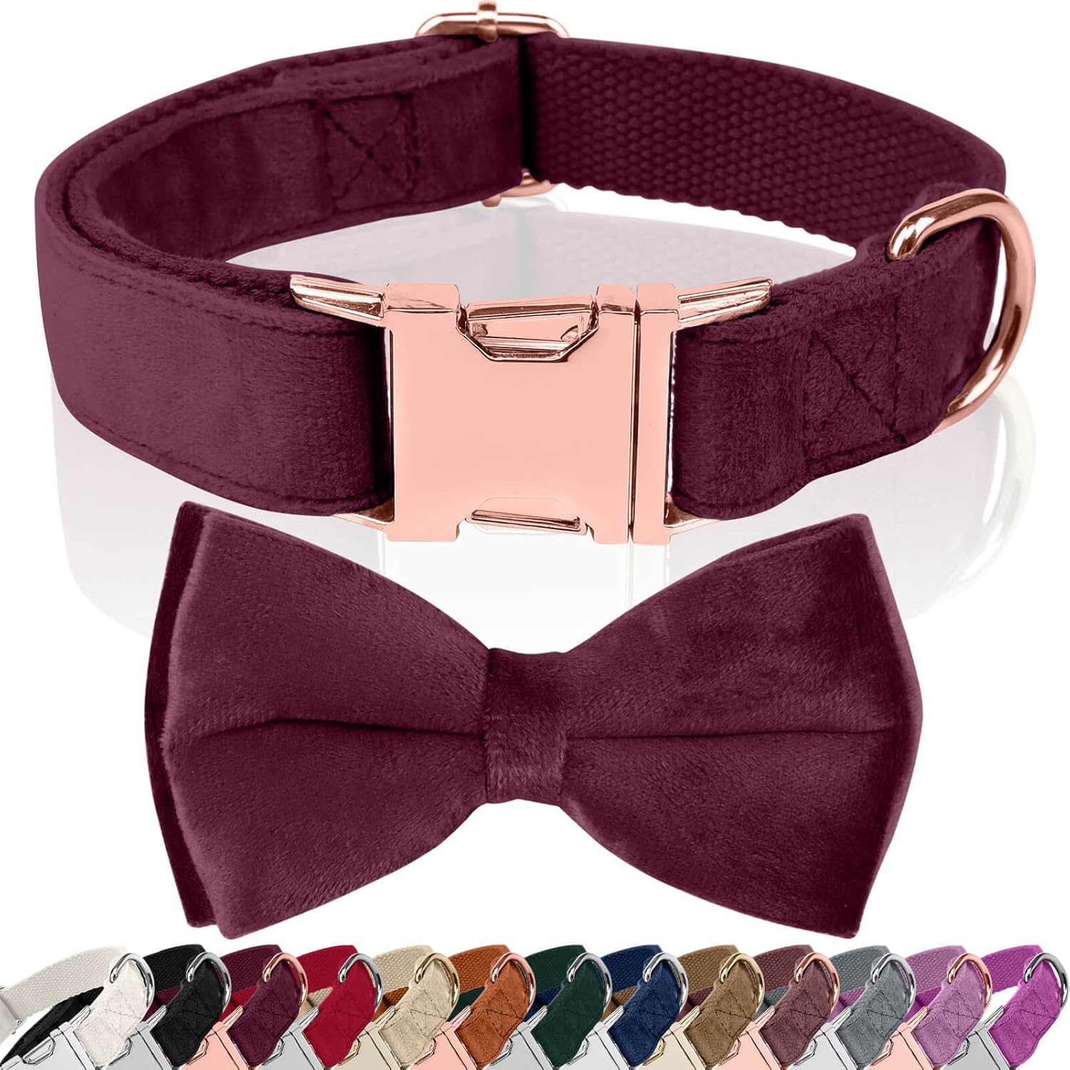 Asvin Dog Collar Velvet, With Bow Soft and Comfortable, Adjustable Dog Bow Tie,...