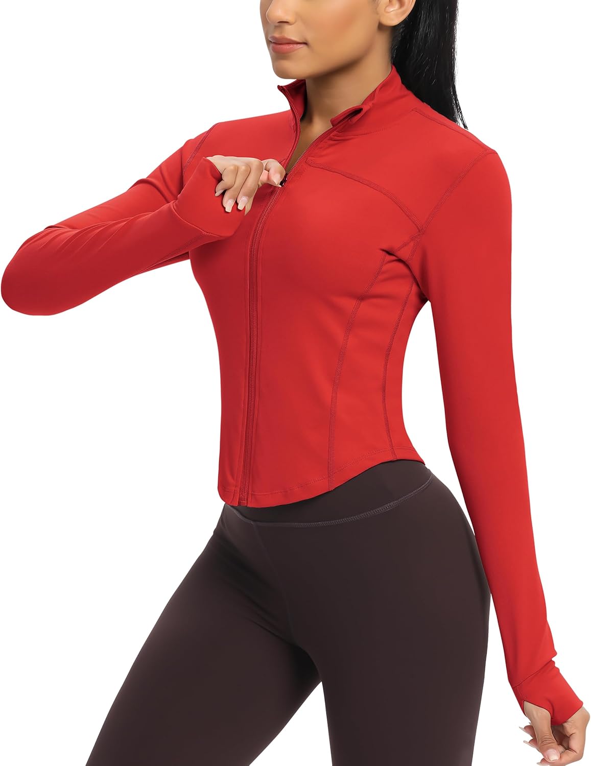 QUEENIEKE Womens Running Jacket Slim Fit Gym Tops Light Long Sleeve Zip Sports J...