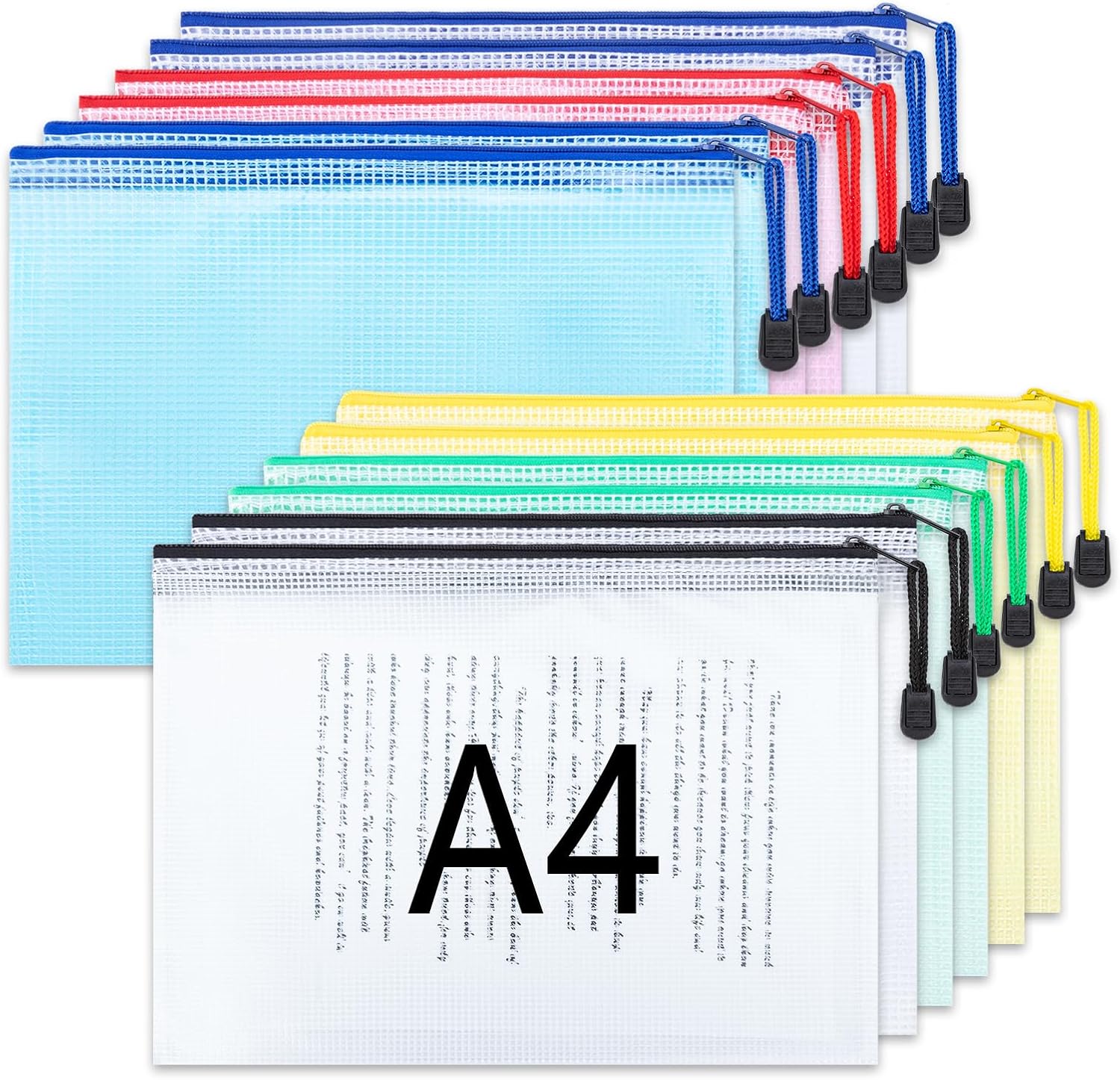 A4 Plastic Wallets 12 Pcs Zip Lock Bags Document Wallet Folders Plastic Pockets...