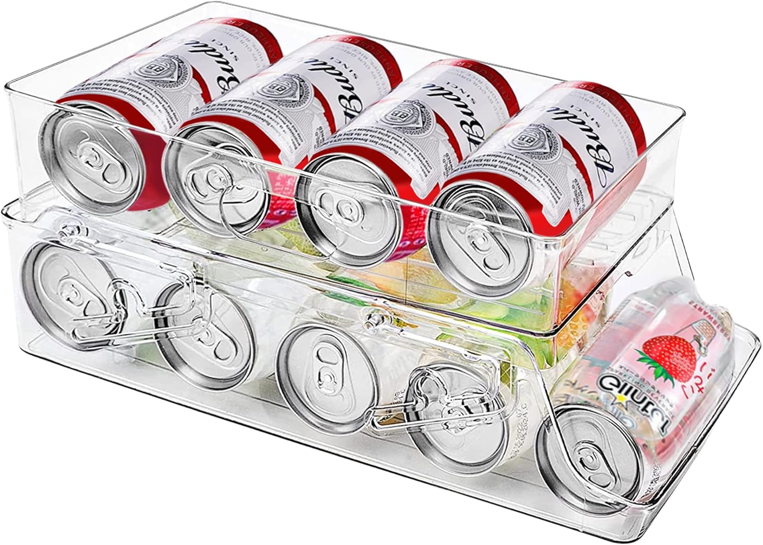 YAJIAYA Double Layer Foldable Fridge Can Organizer 2 Tier Automatic Rolling Can...