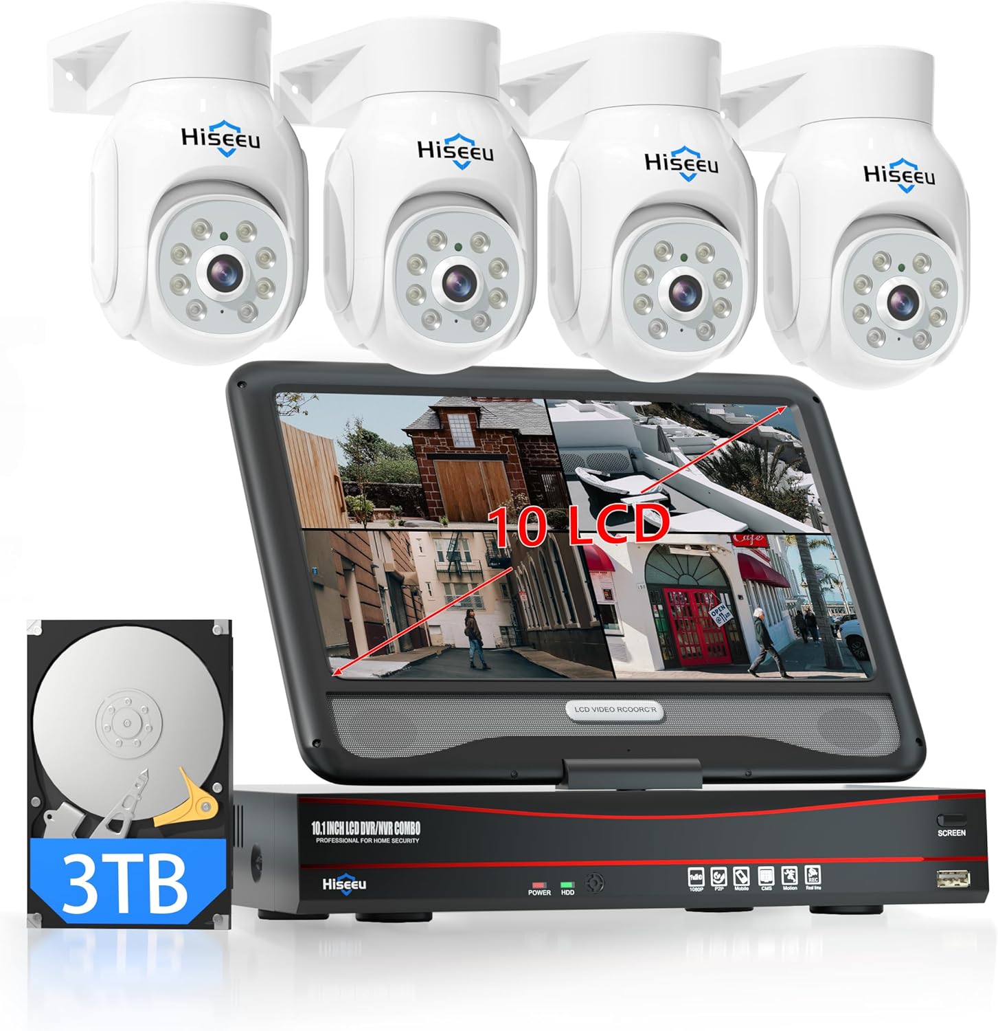 【5MP+PTZ】Hiseeu 5MP PoE CCTV Security Camera System,10'' LCD Monitor with 8CH...