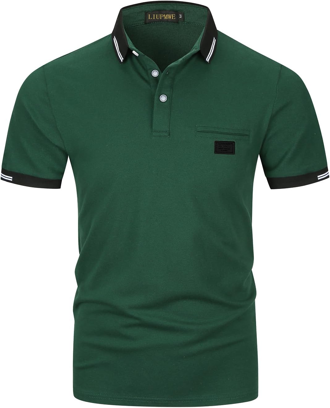 LIUPMWE Men's Short Sleeve Polo Shirts with Pocket Contrasting Colors Golf T-Shi...