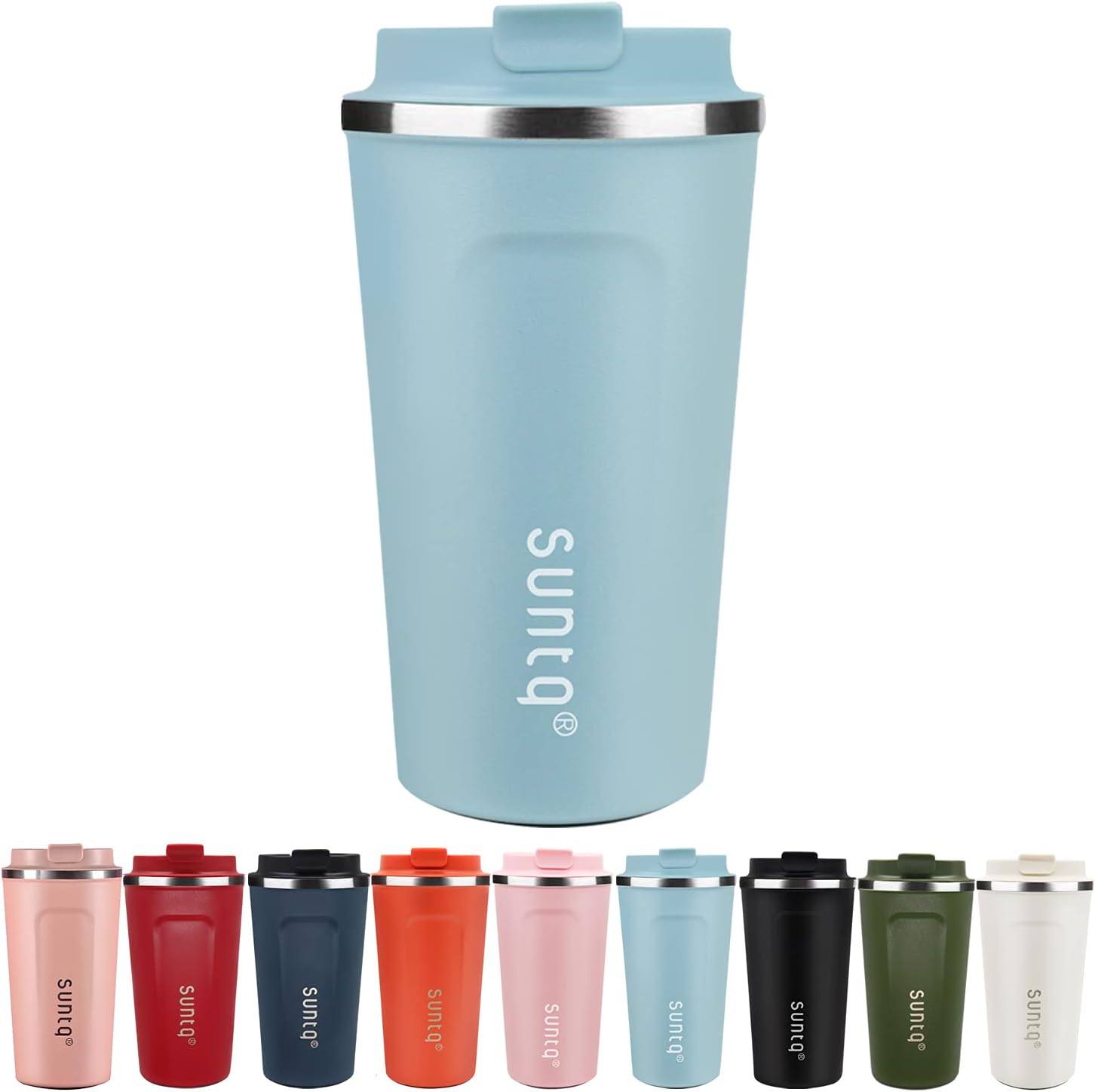 SUNTQ Reusable Coffee Cups Travel - Coffee Travel Mug with Leakproof Lid Stainle...