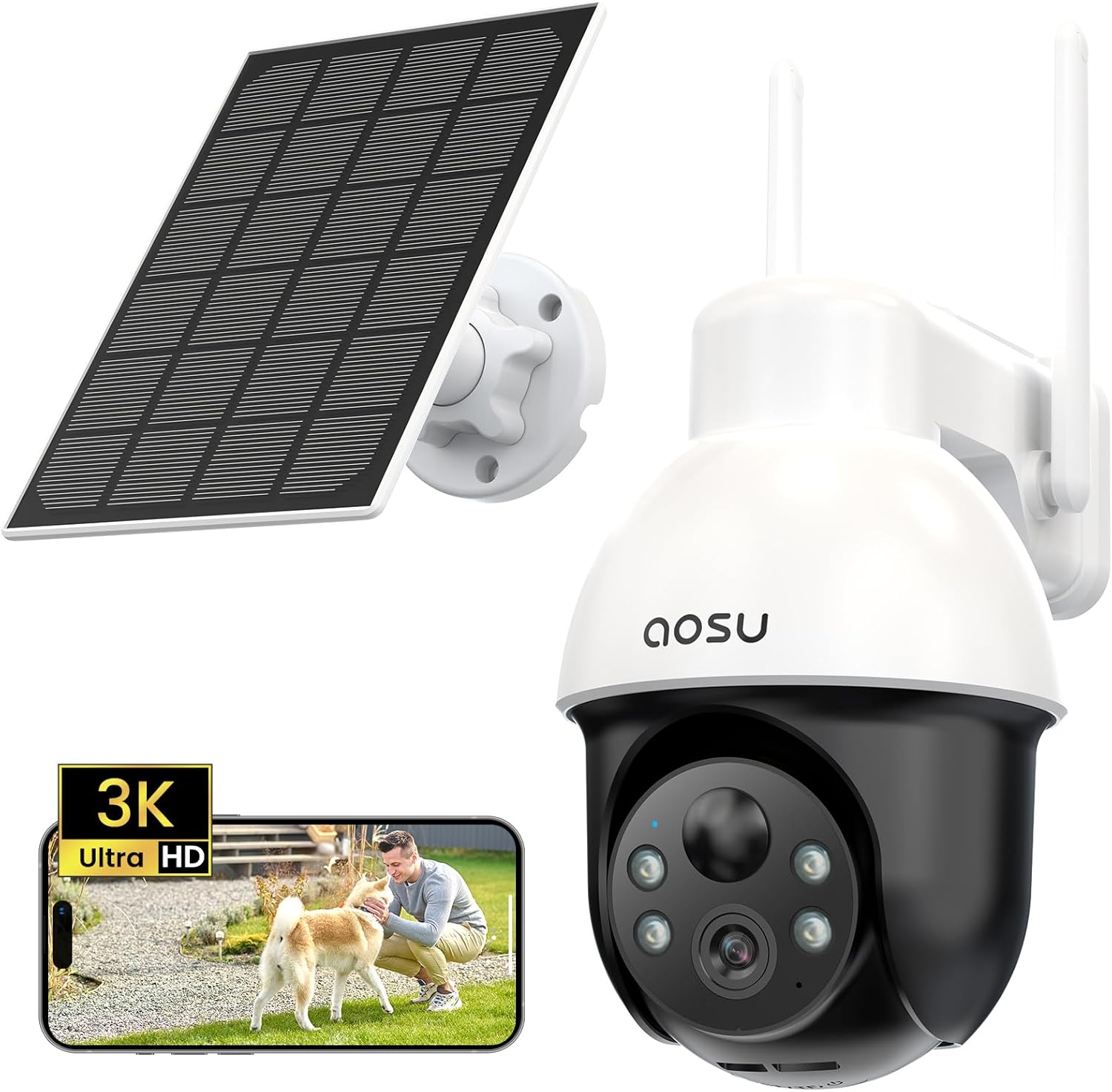 AOSU Solar Security Camera 3K 5MP, Wireless Outdoo...
