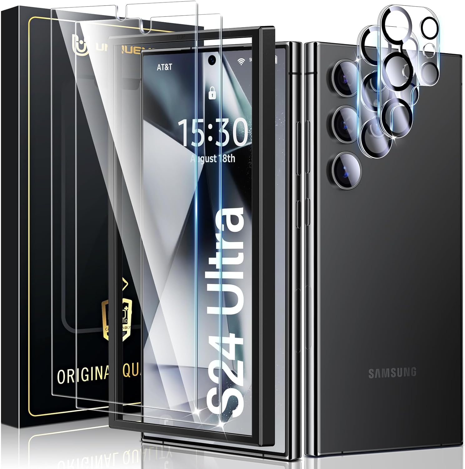 UniqueMe 2+2 Pack for Samsung Galaxy S24 Ultra Screen Protector, Tempered Glass...