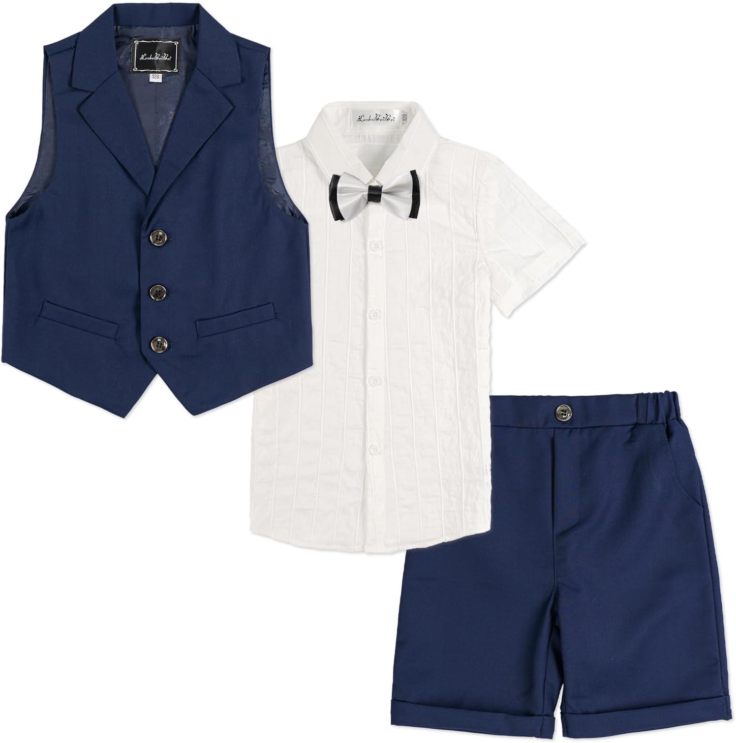 LOLANTA 4-Piece Kids Waistcoat Suit, Boys Wedding Party Shorts Set, Page Boy Out...