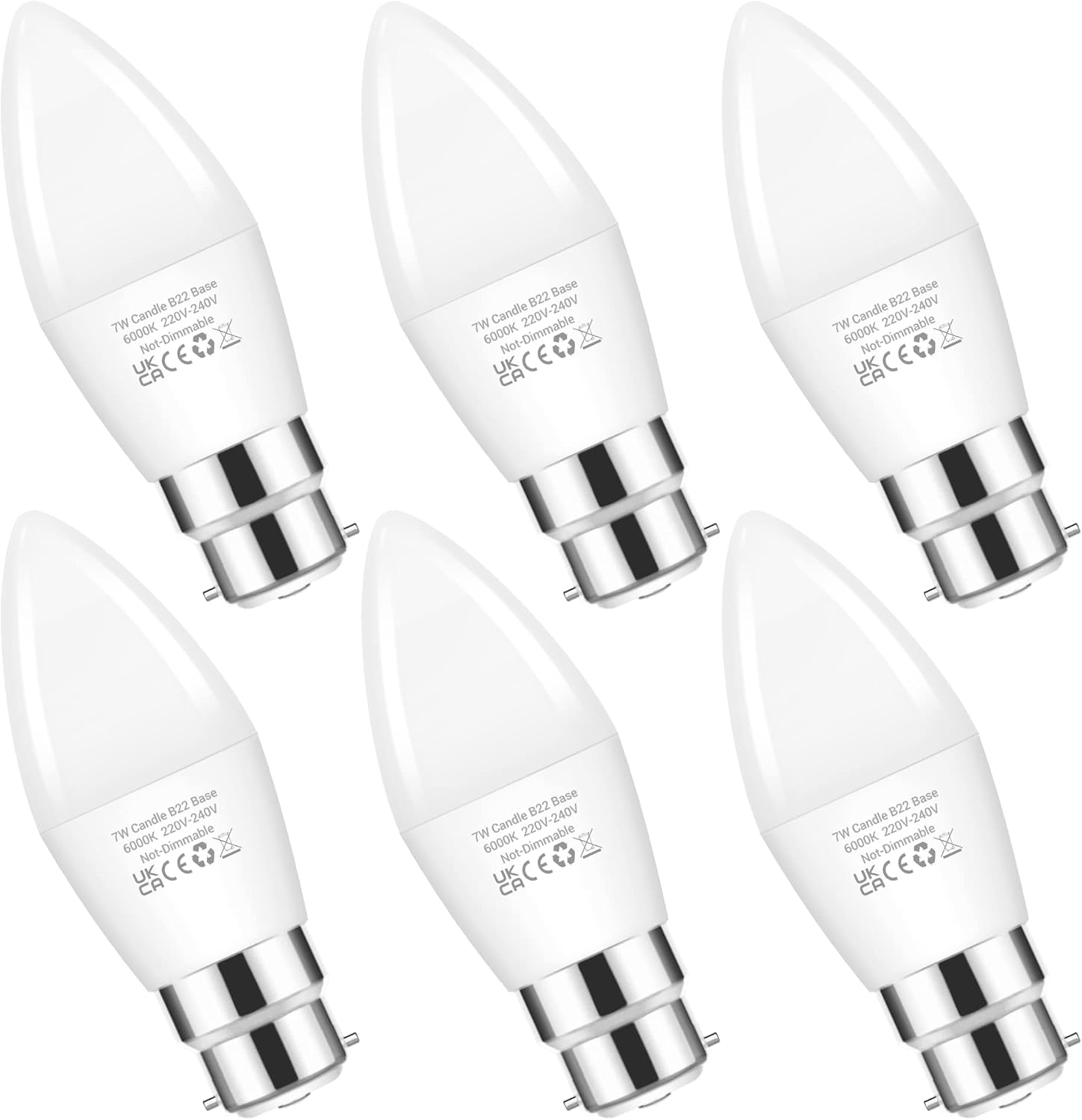 Flaspar B22 Bayonet Light Bulb, 7W B22 LED Candle Bulbs, 60W Incandescent Bulb E...