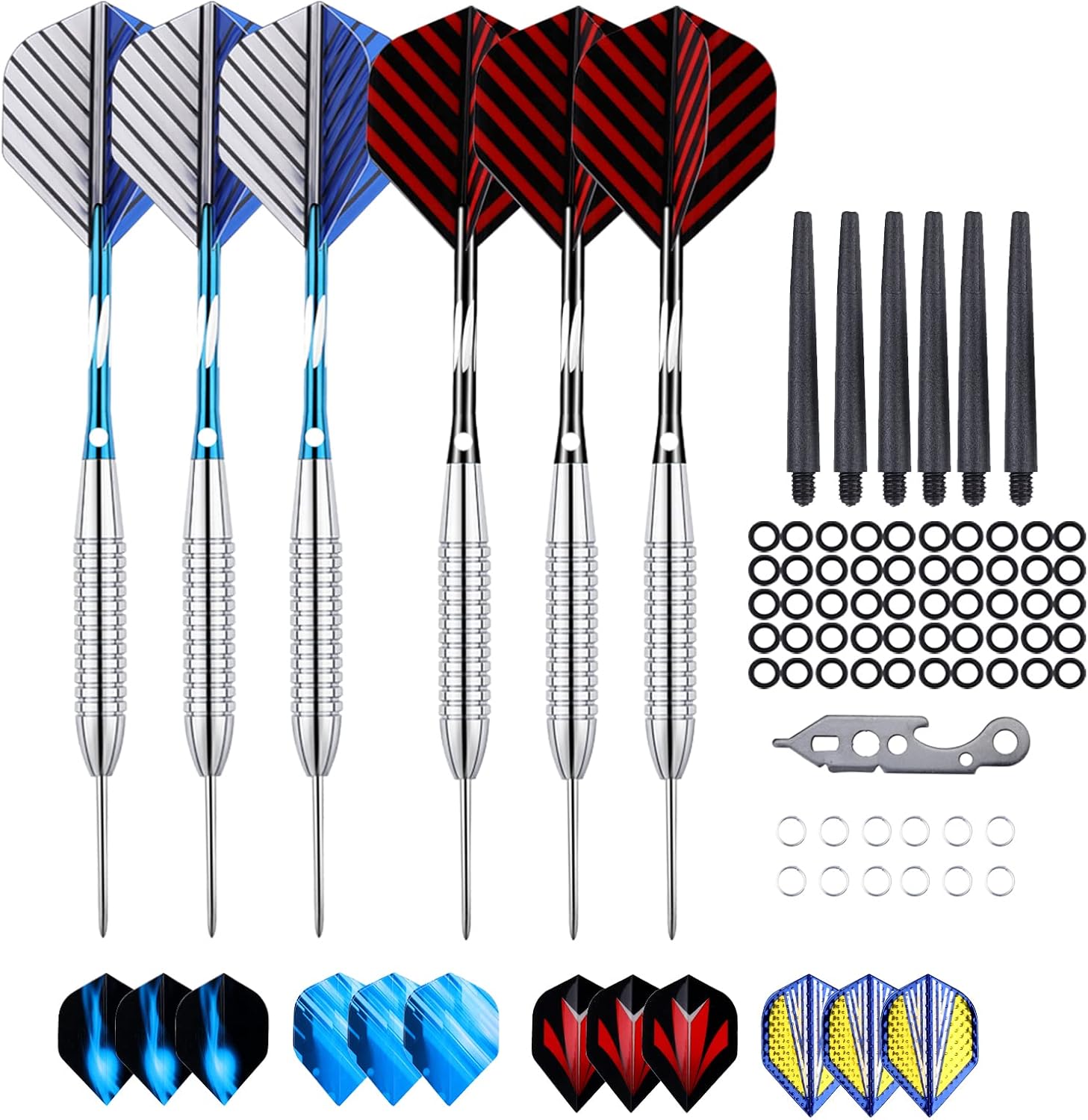 sanfeng Steel Tip Darts Set 22, 23, 24 Grams with Black Blue Purple Aluminum Sha...