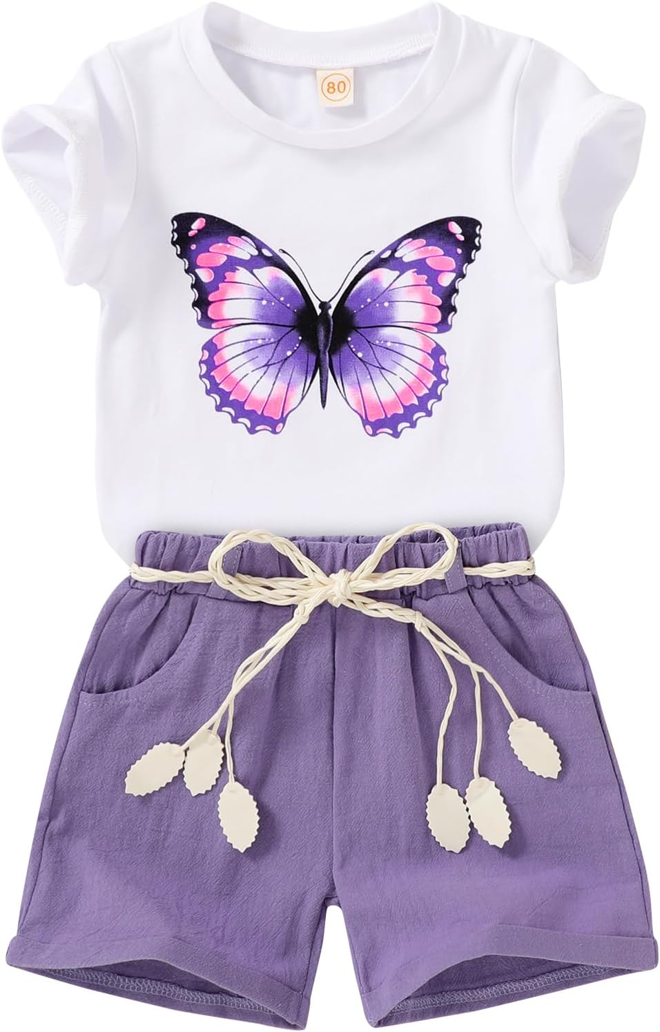 YOUNGER TREE Toddler Baby Girls Clothes Watermelon T-shirt + Linen Shorts with B...