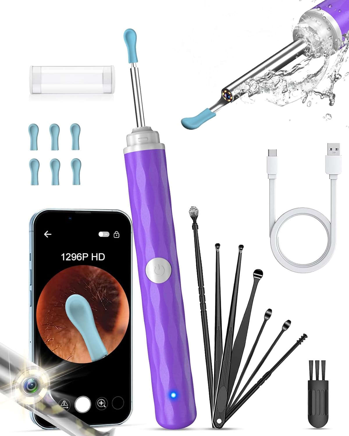 Ear Wax Removal Camera, Kekoy Ear Cleaner 1296P HD Camera, Ear Cleaning Kit with...